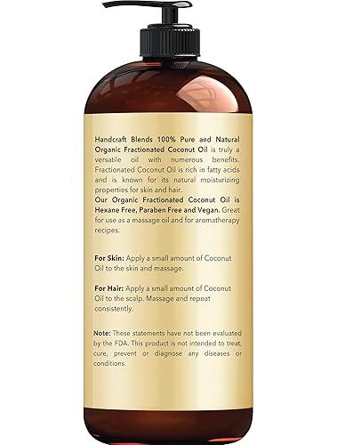 Miniatura 3 de Handcraft Blends Aceite de coco fraccionado orgánico, 16 onzas líquidas, 100% puro y natural, aceite de grado prémium para piel y cabello, aceite