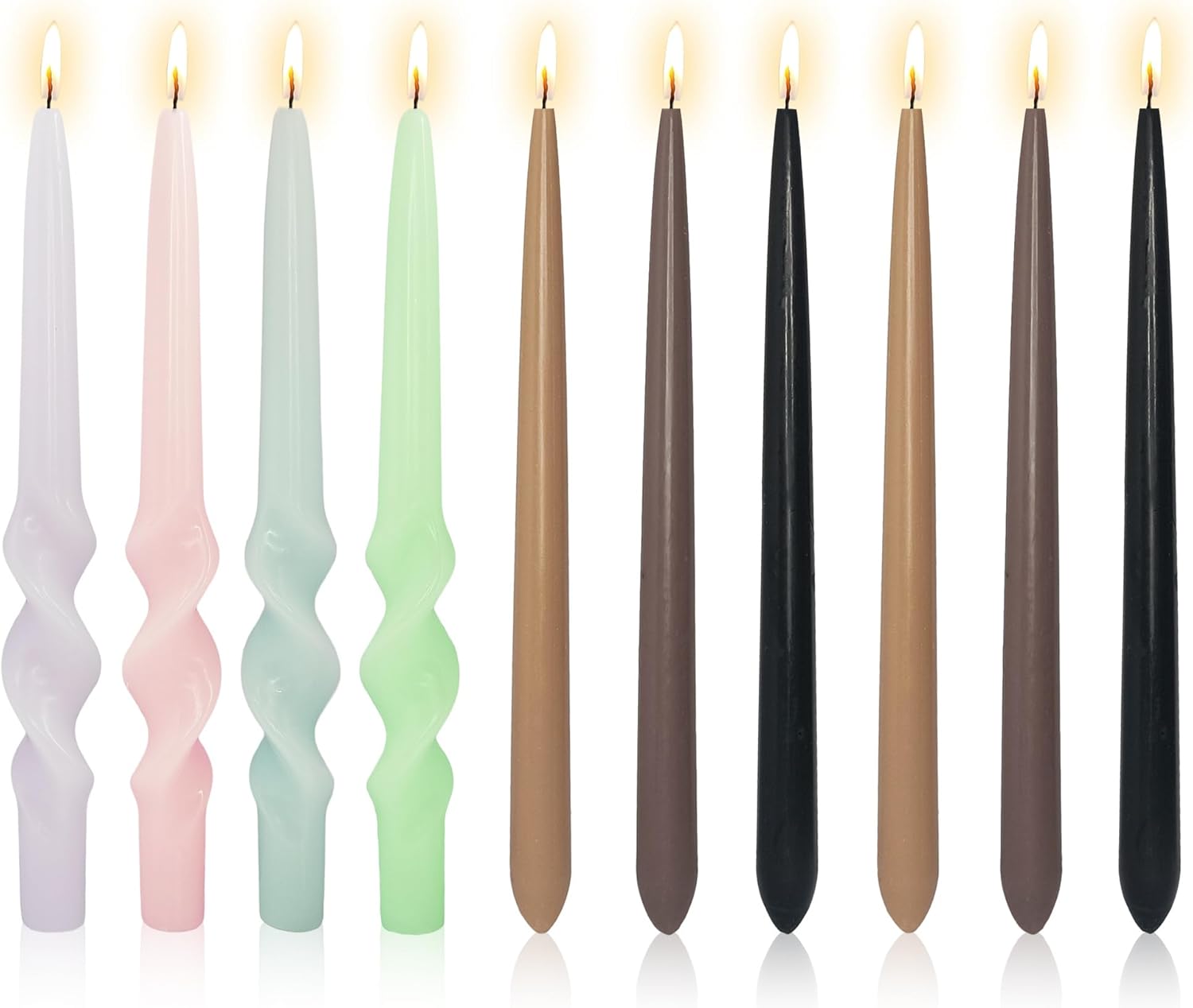 10pcs Summer Long Candle Taper Candlesticks,10 Inch Colored Taper Candles Brown Tapered Candle Sticks Colorful Candles for Wedding Home Party Women Gift Sets