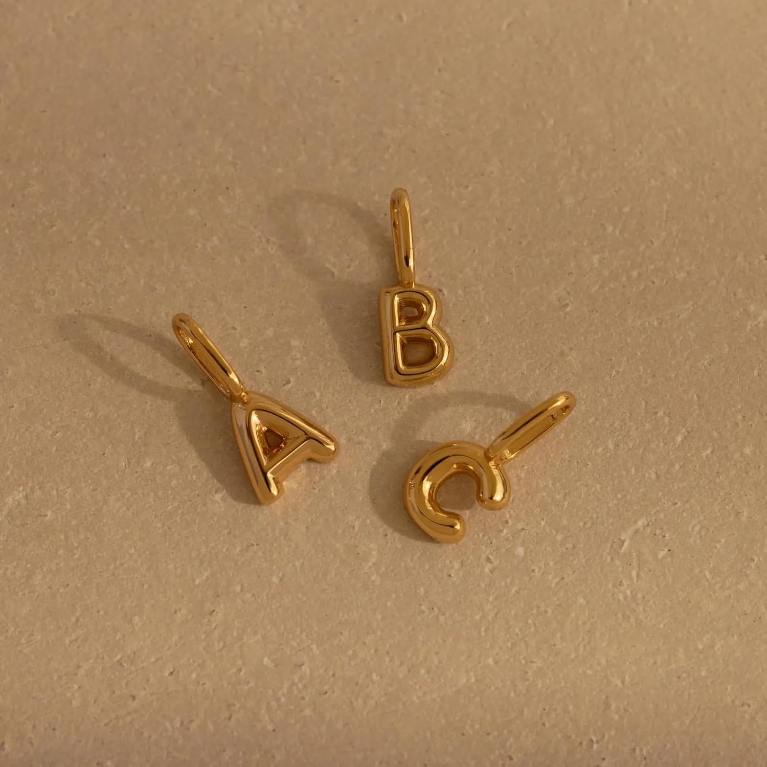 CAITLYNMINIMALIST Gold Charm, Tiny Bubble Puff Initial Letter Charm for Necklace & Bracelet, 18K Gold Plated Silver, Personalized Gift for Women, 8mm Jump Ring