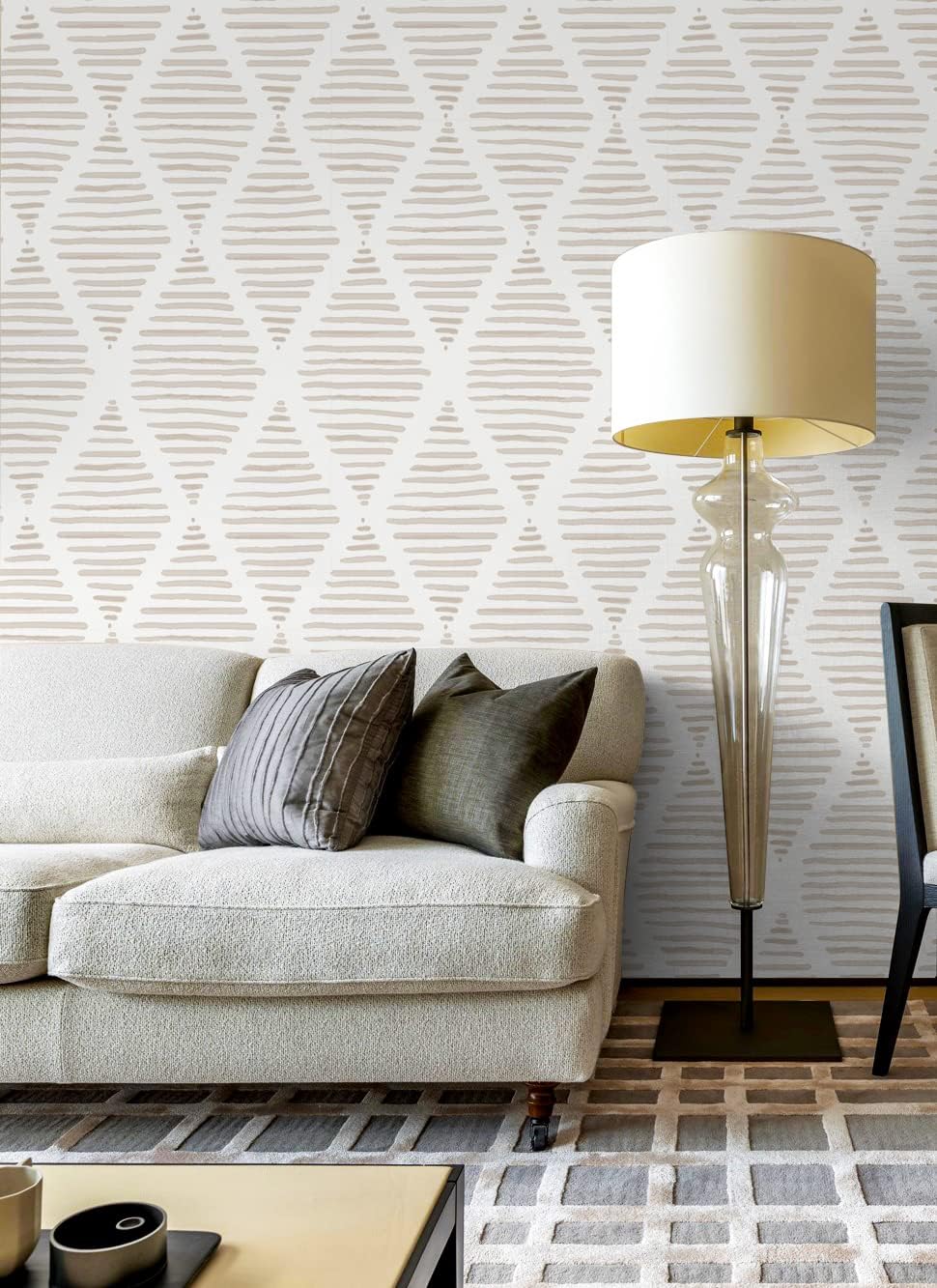 Modern Stripe Peel and Stick Wallpaper Beige and White Contact Paper 17.7” x 393” Geometric Wallpaper Self Adhesive Wall Paper Removable Decorative Wallpapers for Bedroom Drawers Cabinets Decor Vinyl
