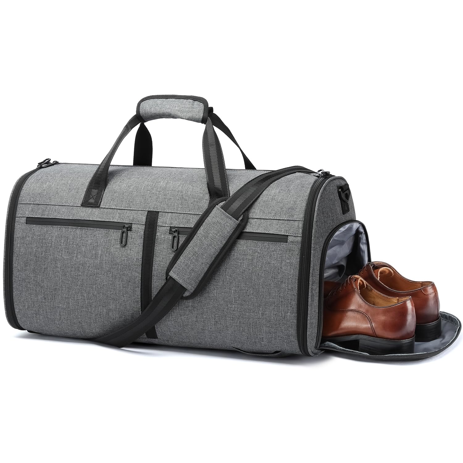 Laripwit Borsone porta abiti da viaggio, convertibile zaino per indumenti da uomo e donna, 3 in 1, con scomparto per scarpe, per il fine settimana e lavoro, 50 l, grigio