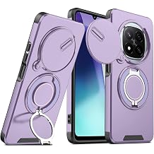 for Xiaomi Redmi Note 14 Pro 5G Case with Slide Camera Cover and Rotating Kickstand Ring, Slim Magnetic Shockproof Accessories Phone Case for Redmi Note 14 Pro 5G Purple