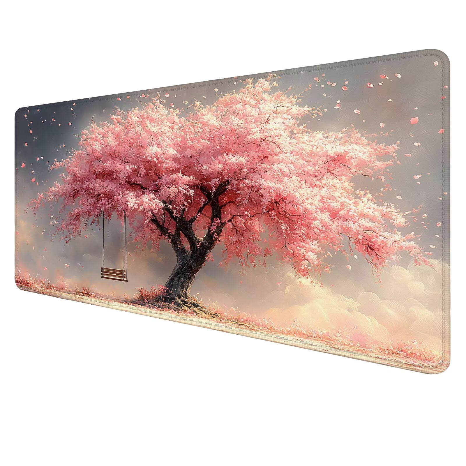 Drzewo Kwiaty Szeroka podkładka pod mysz do gier różowa podkładka na biurko XXL 1400 x 700 x 3 mm, mata komputerowa akcesoria biurowe z podstawą antypoślizgową do klawiatury i myszy dla graczy J280