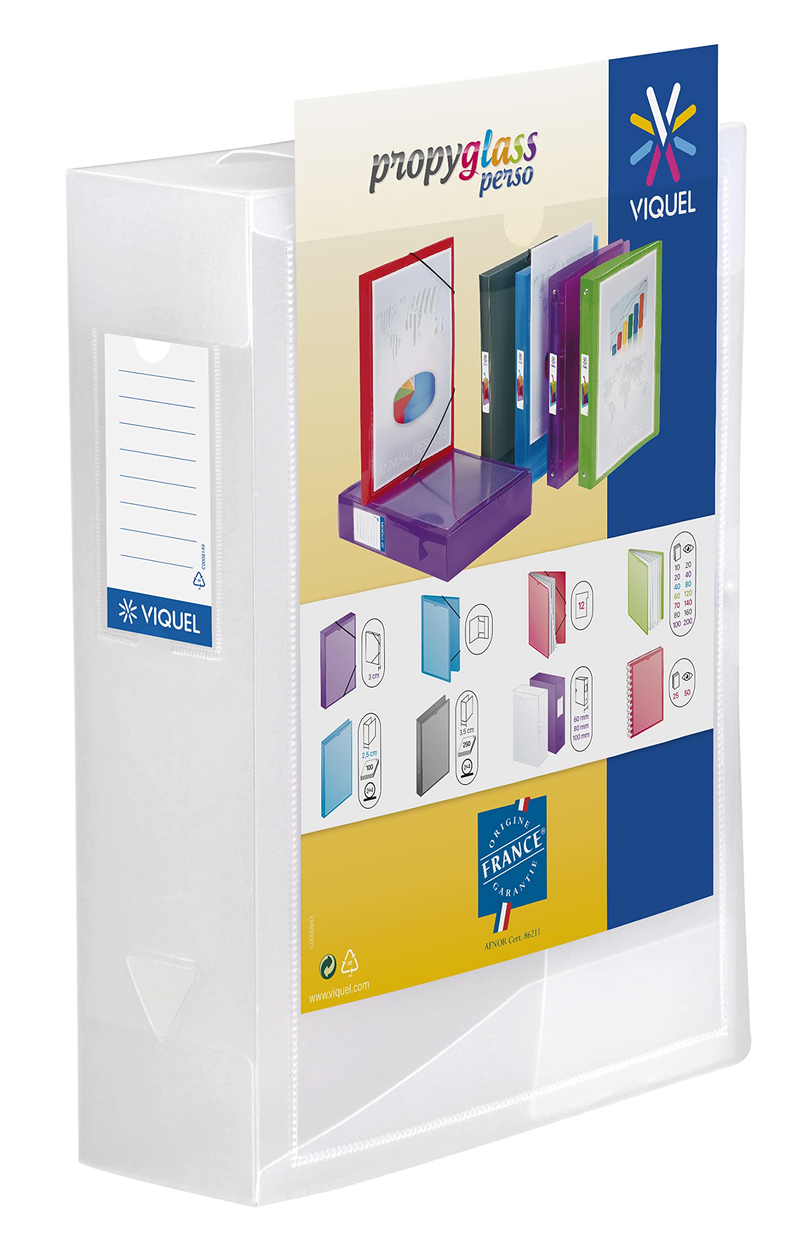 Viquel Class Doc PROPYGLASS Personalisable Box File Spine Width 80 mm Back colourless