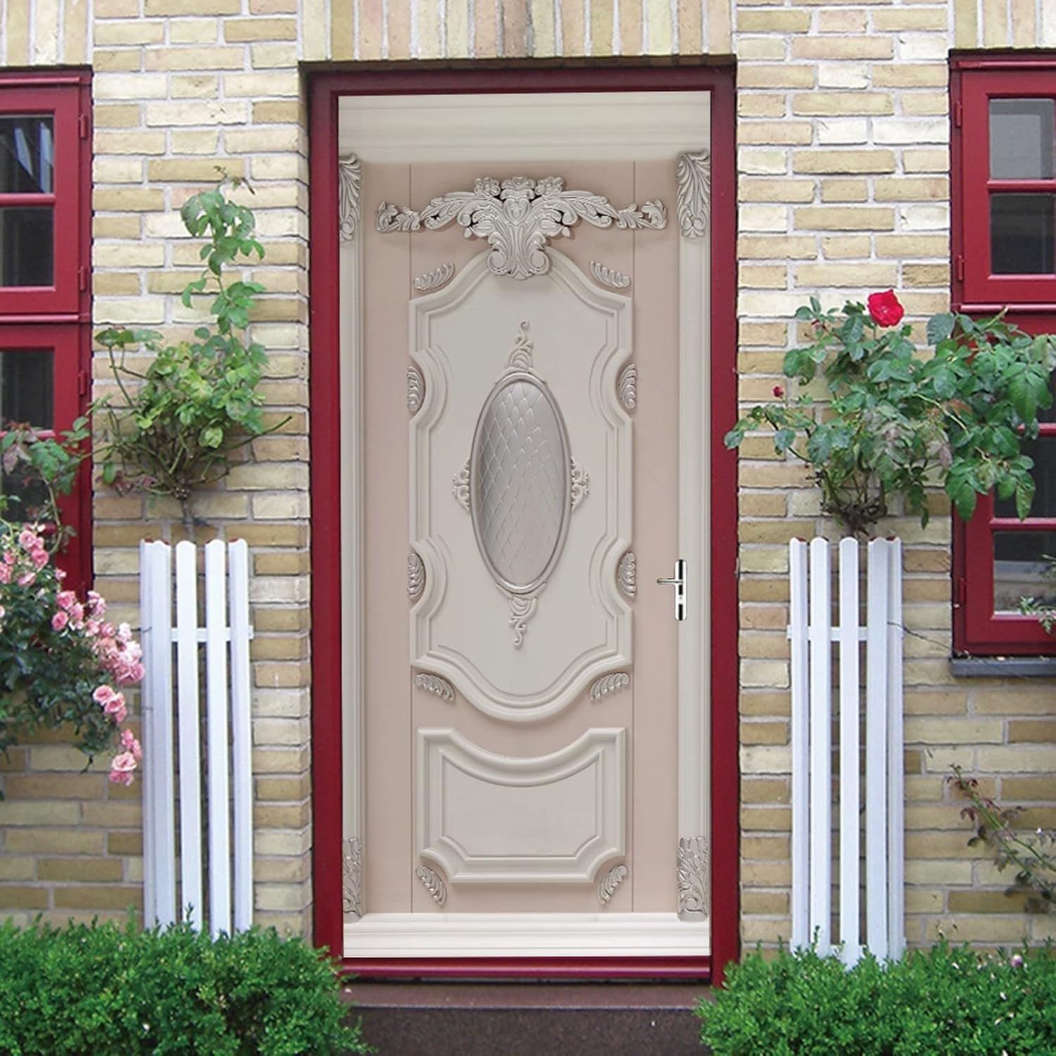 A.Monamour 3D Door Stickers for Interior Doors Classic Interior Wall Door with Ornated Decorations Vinyl Waterproof Self Adhesive Door Mural Decals for Bedroom Office Bathroom 90 x 200 cm