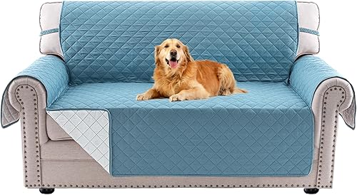 PrinceDeco Funda de sofá reversible lavable para sofá de 2 plazas, protector de muebles con correas elásticas para mascotas, niños, perros y gatos