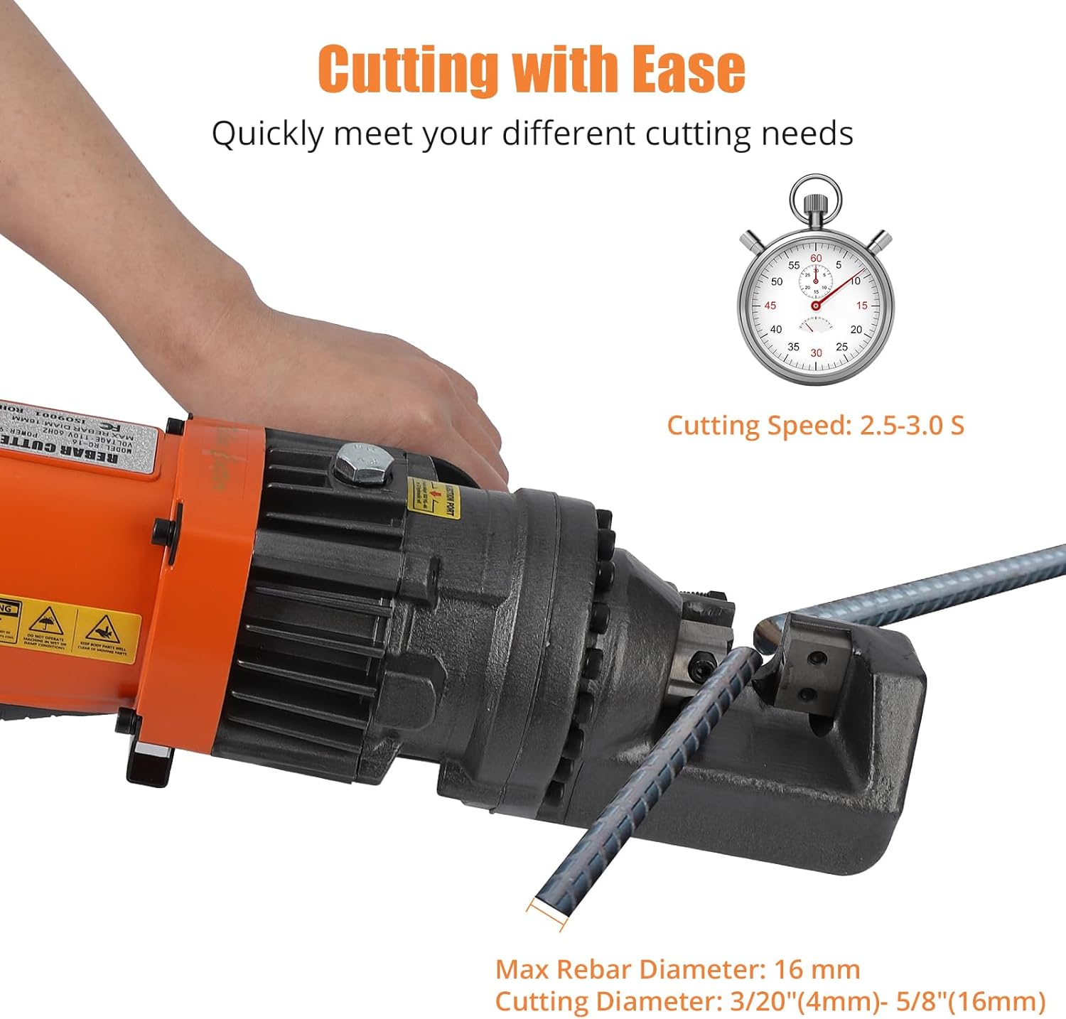 Electric Hydraulic Rebar Cutter, 900W 110V Cutting up to 5/8 Inch #5 4-16mm Rebar, Steel, with Blades, Cutting Speed 3S, Concrete Construction Tools Heavy Duty (900W RC-16)