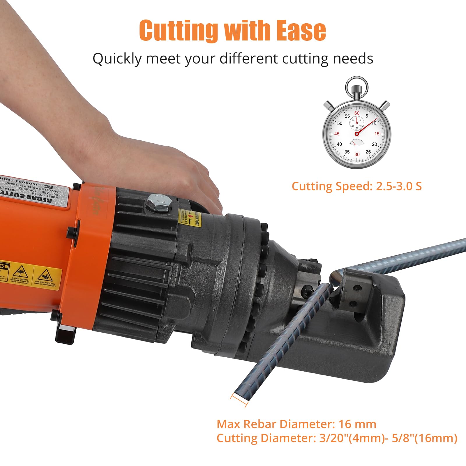 Electric Hydraulic Rebar Cutter Tool, 900W Cutting up to 5/8 Inch #5 4-16mm Rebar Steel within 3 Seconds,110V, with Blades & Easy Carry Stainless Box (900W RC-16)