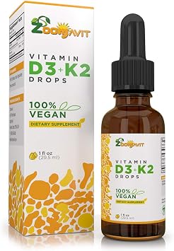 Vegan Liquid Drops Vitamin D3 K2 MK7 - 100% Plant Based Liquid Vitamin D Enhanced with Coconut Oil for Max Absorption - 1 Serving = 1000 IU VIT D3 and 200 mcg VIT K2