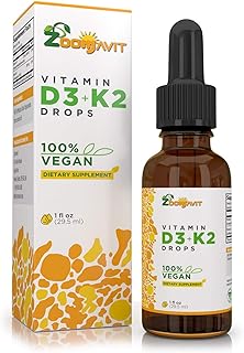 Vegan Vitamin D3 + K2 (MK7) Liquid Drops - 100% Plant Based Liquid Vitamin D Enhanced with Coconut Oil for Max Absorption...