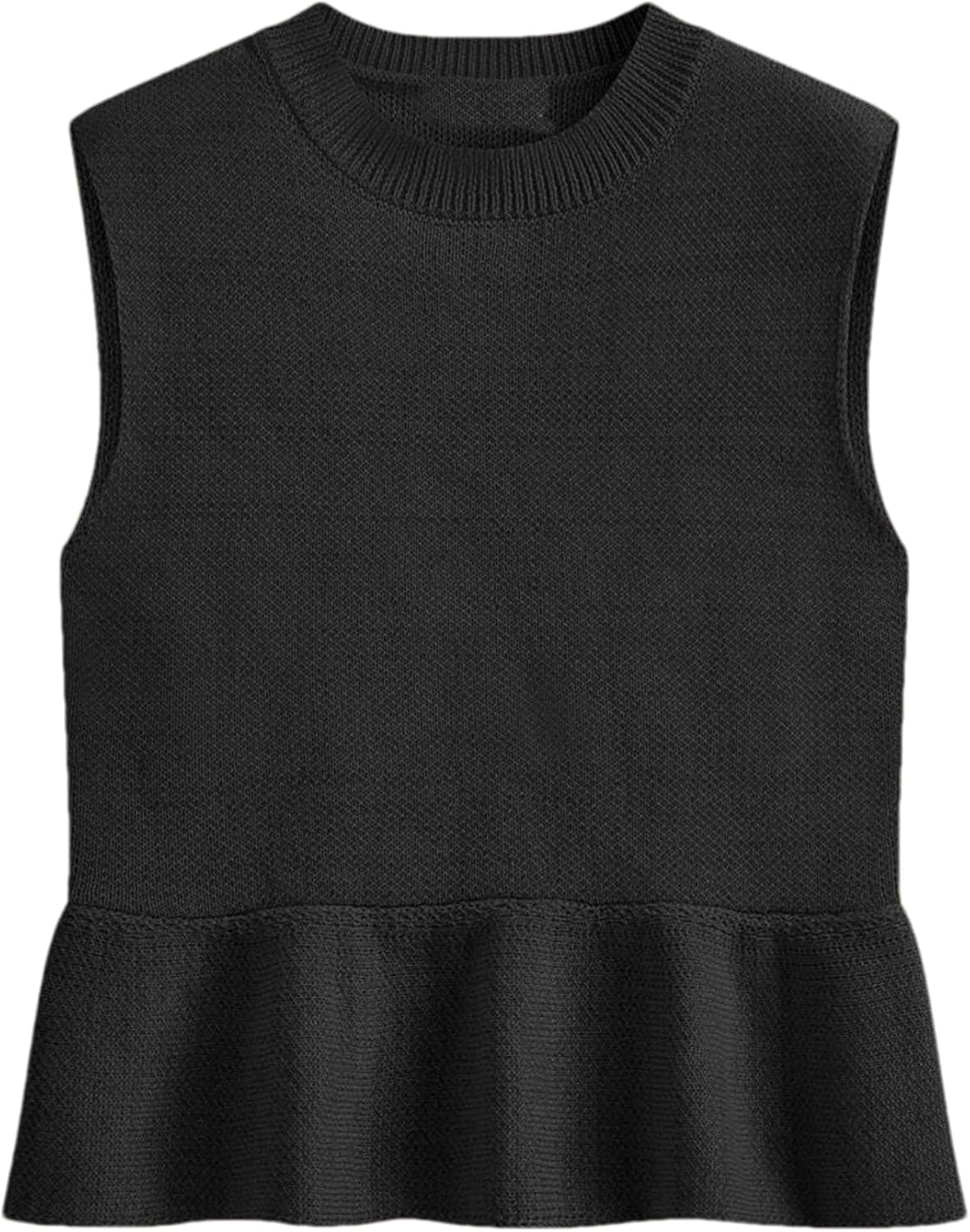 Zontroldy Women's Sleeveless Ruffle Hem Sweater Vest Lightweight Round Neck Knit Pullover Tank Tops(1541-Black-S)