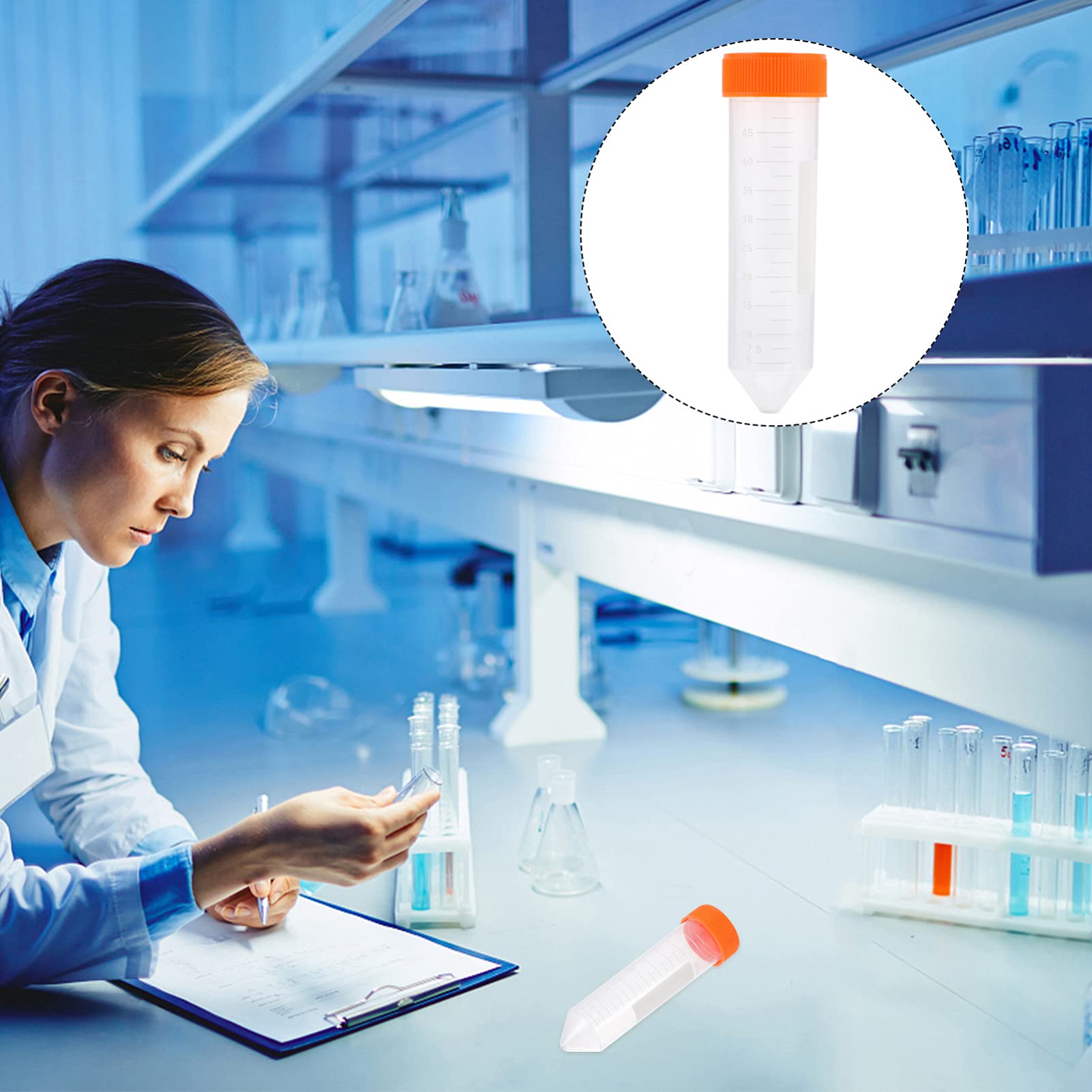 Provette vuote trasparenti con coperchio, 50 pezzi 50ml provette coniche for centrifuga provette in plastica con tappi provette in polipropilene contenitore in polipropilene da laboratorio con graduaz
