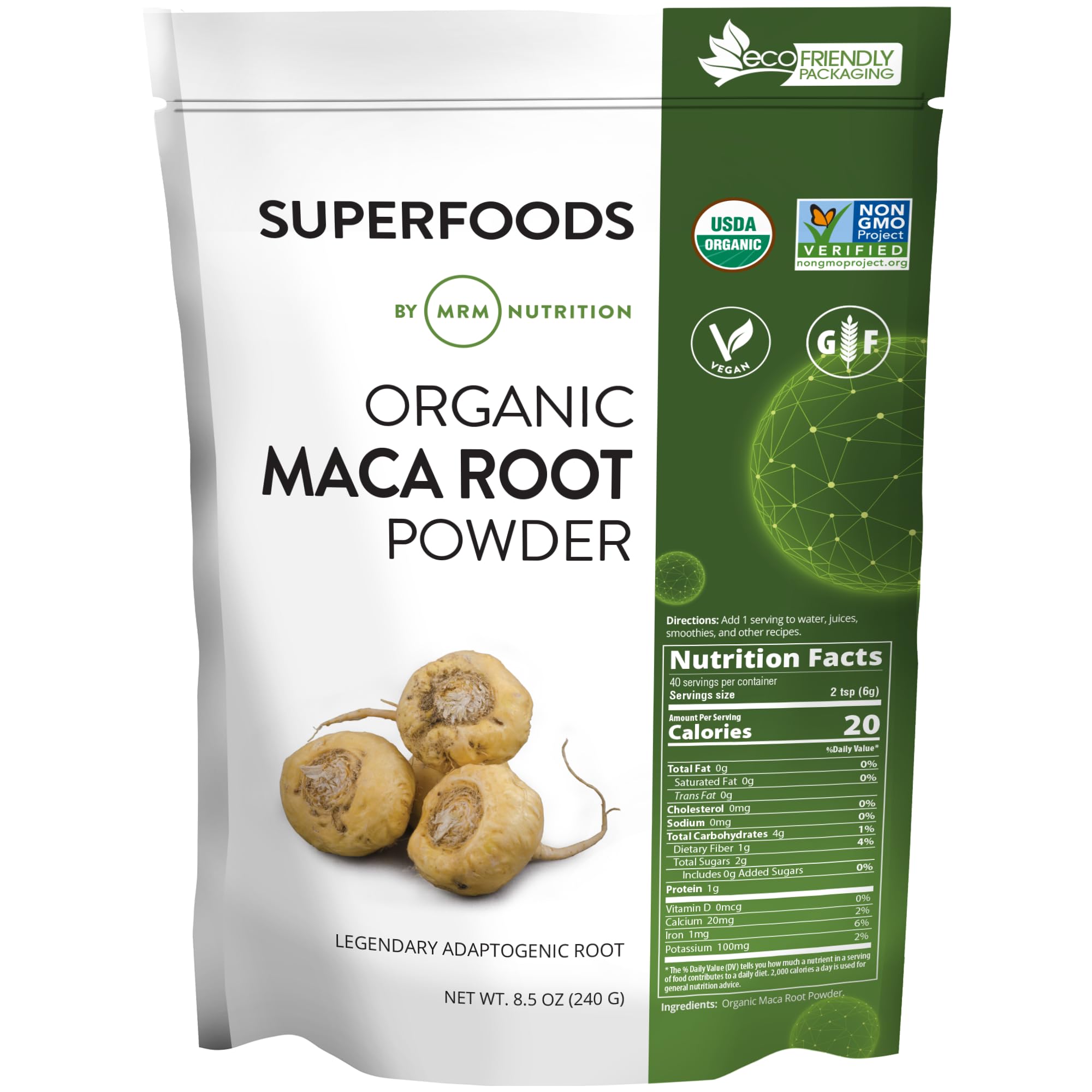 MRM Organic Maca Root Powder - for Women & Men - USDA Organic Maca Root Superfood Powder with Adaptogenic Properties, for Drinks, Smoothies, & Daily Nutrition, Vegan & Gluten-Free - 40 Servings