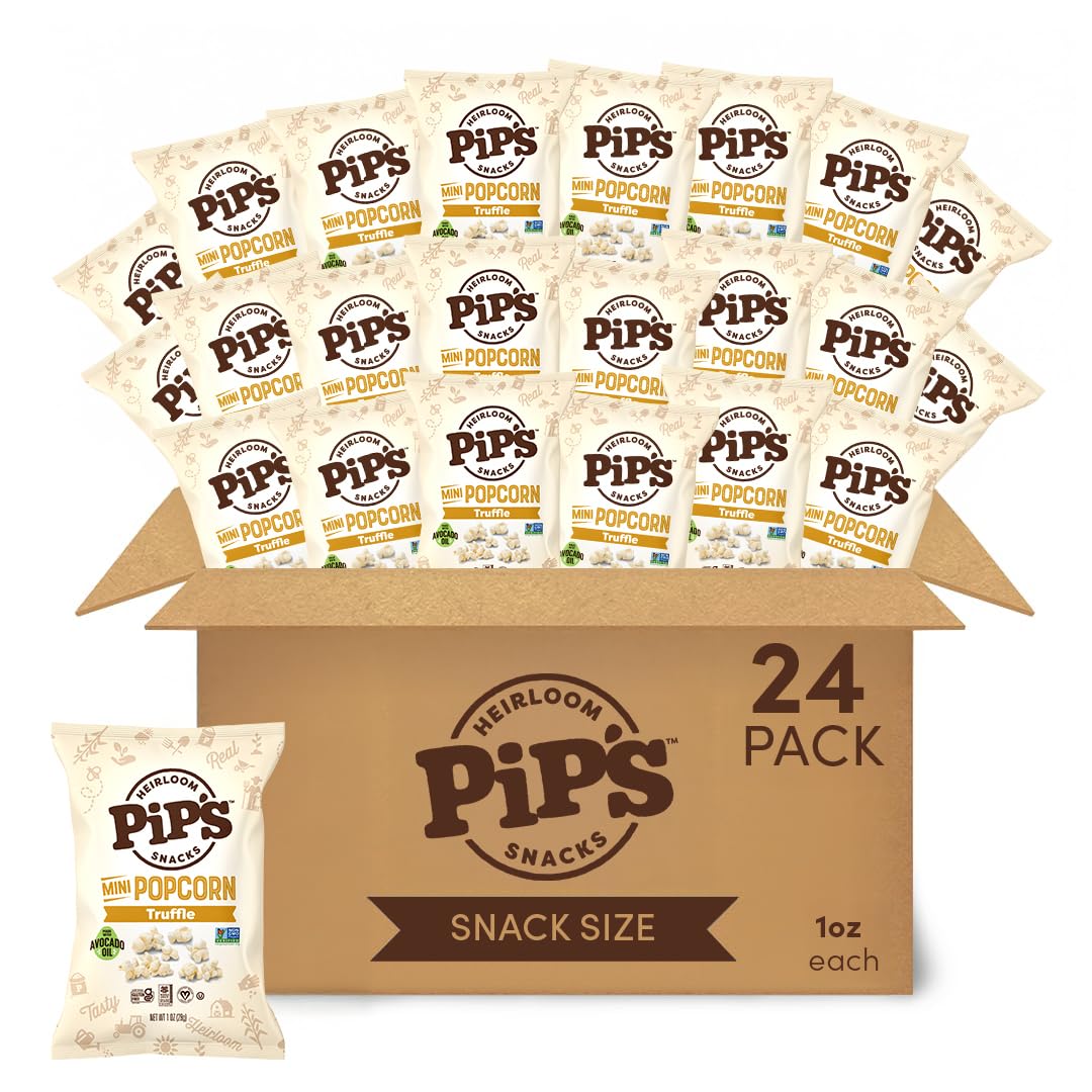 Pip’s Heirloom Snacks Mini Popcorn Variety Pack, Sea Salt & Truffle, 4.5 oz Bags (6 pk) Gluten and Seed Oil Free, Made with Avocado Oil, Heirloom Corn