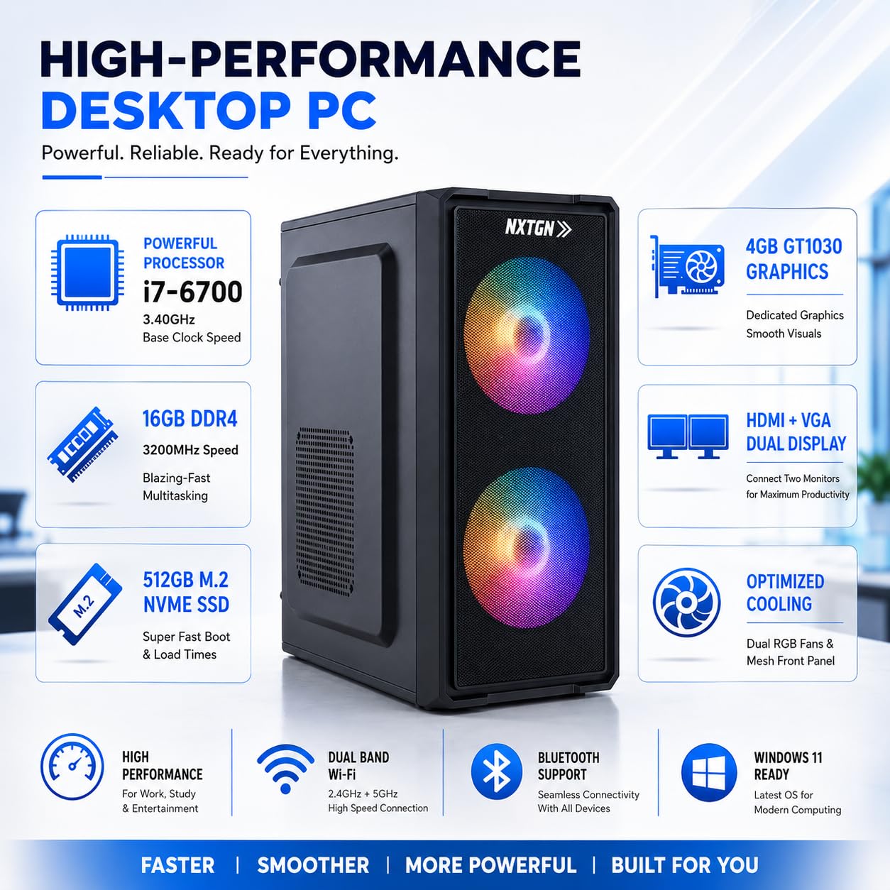 NXTGN Core i7 Desktop PC | i7-6700 3.40Ghz | 16GB DDR4 RAM | 512GB