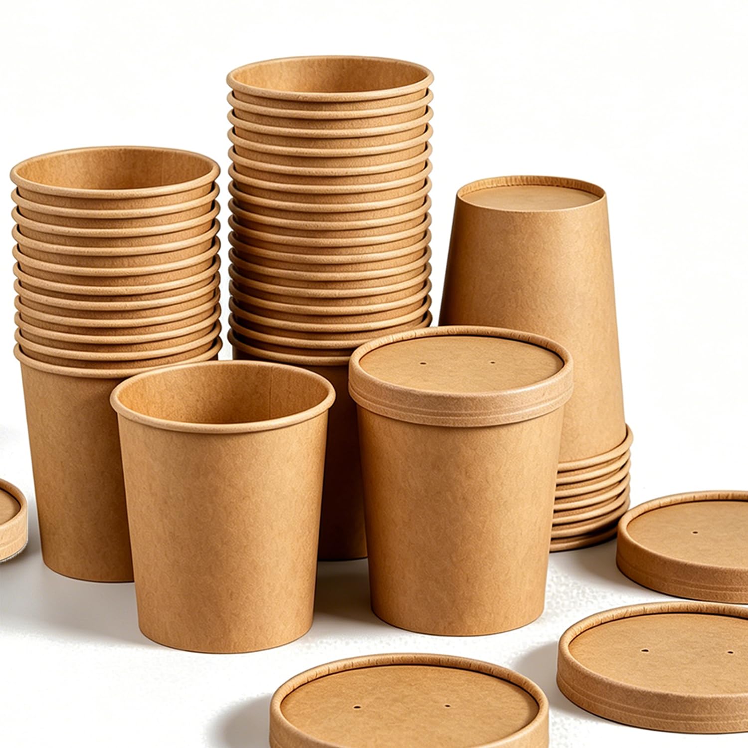 Confezione da 50 contenitori da zuppa in carta kraft da 460 ml con coperchio, ciotole usa e getta da asporto per cibi caldi e freddi, bicchieri di carta da asporto per bevande calde