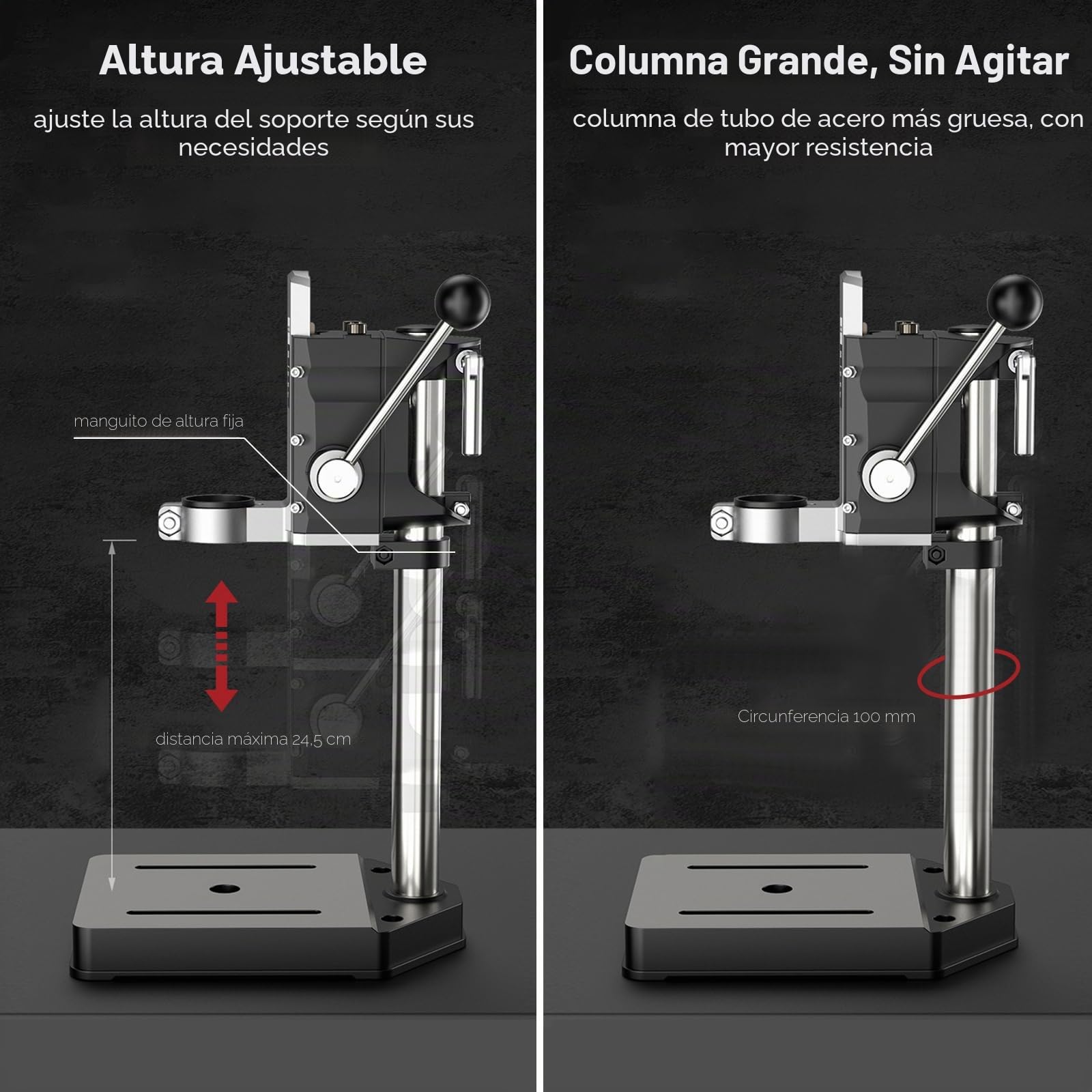 Soporte Para Taladro De Mano, Banco De Trabajo Para Taladro De Sobremesa, Soporte De Punzón Ajustable, Herramienta De Reparación Con Base De Aleación De Aluminio, Perforación, Rectificado Y Corte