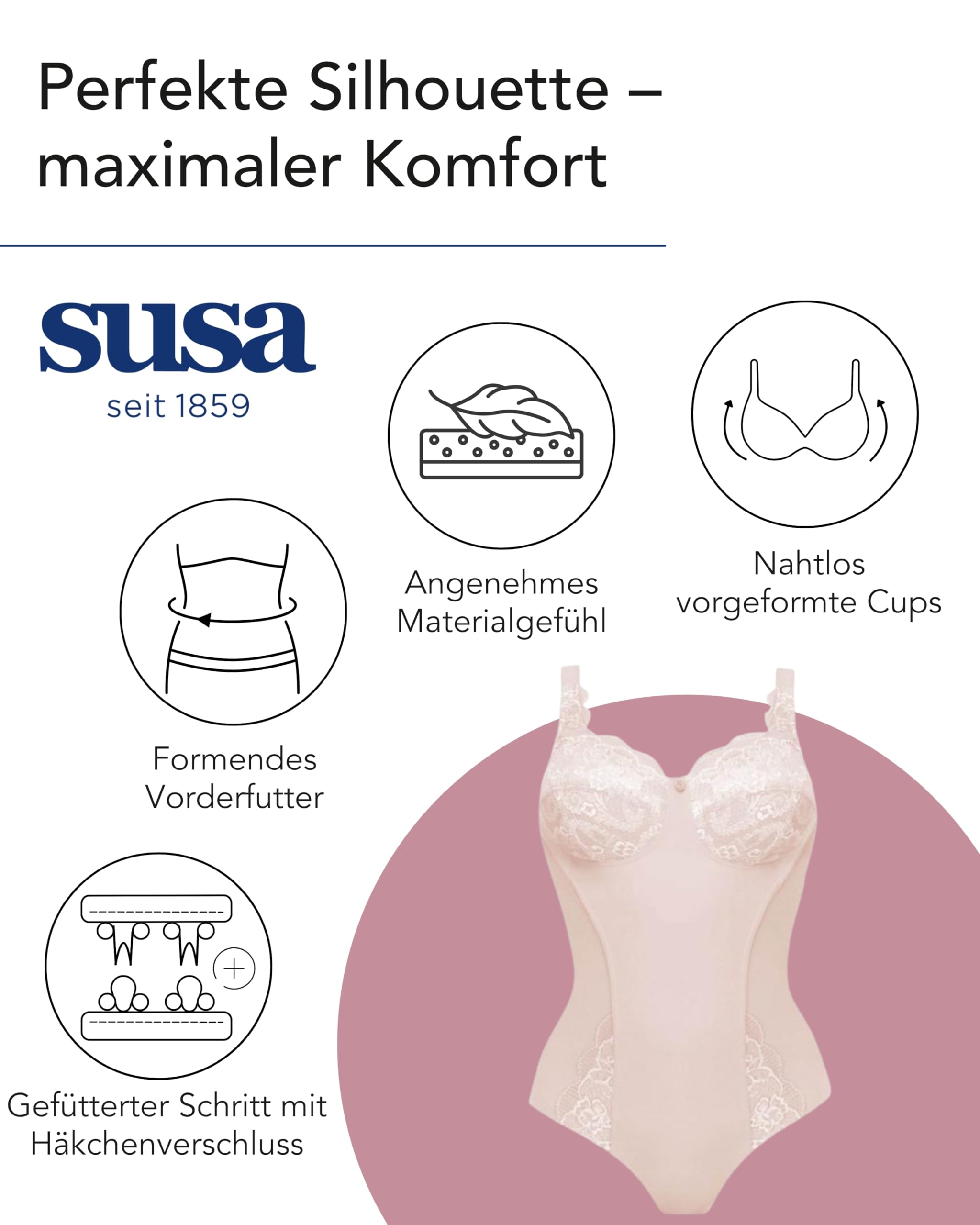 SUSA Body ohne Bügel Latina Shapewear Damen stark formend Mieder Bodysuit Shaping Effekt