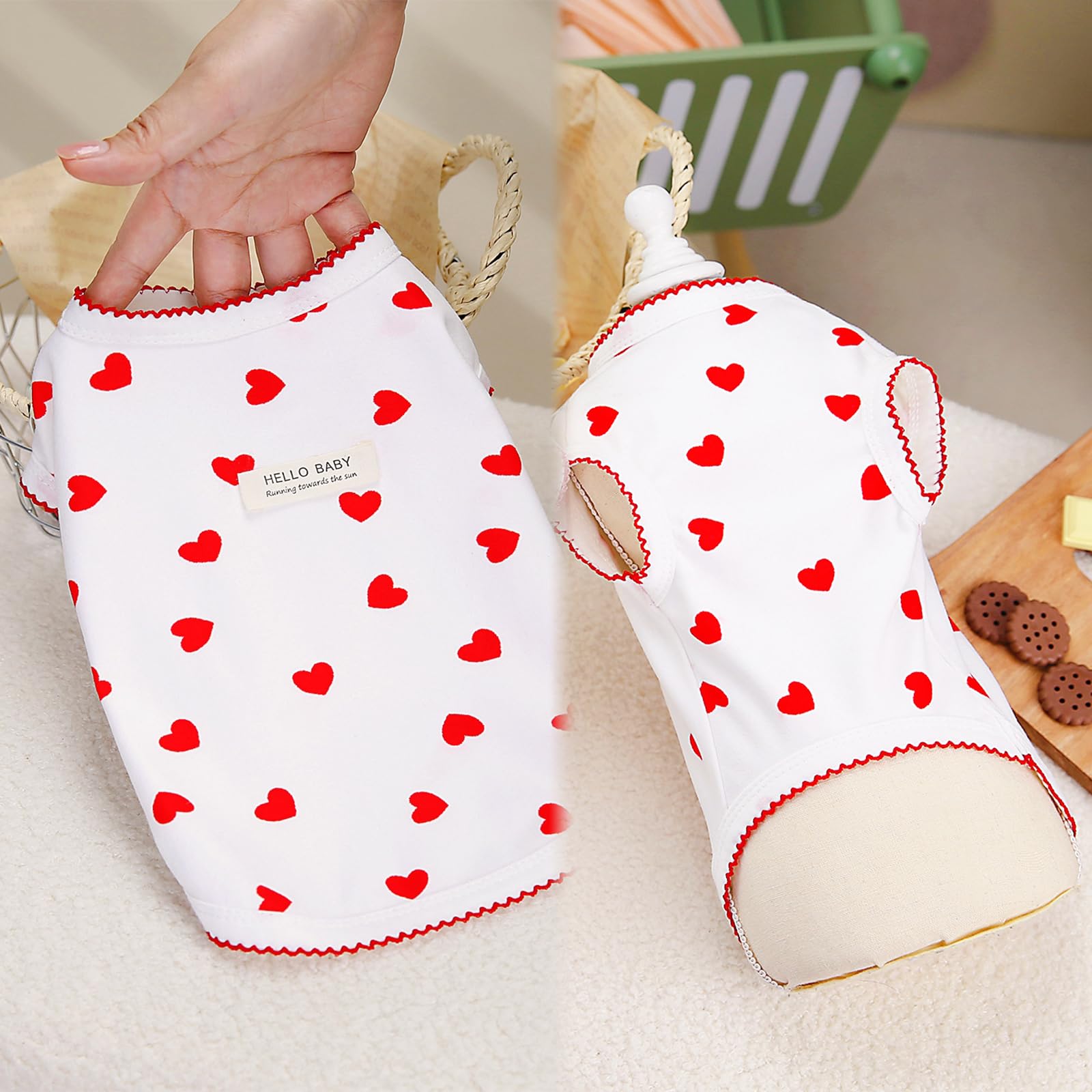Vehomy 3er-Pack Valentinstags-Hunde-Shirts, ärmellos, Mit Herzmotiv – Für Kleine & Mittelgroße Hunde, Größe L
