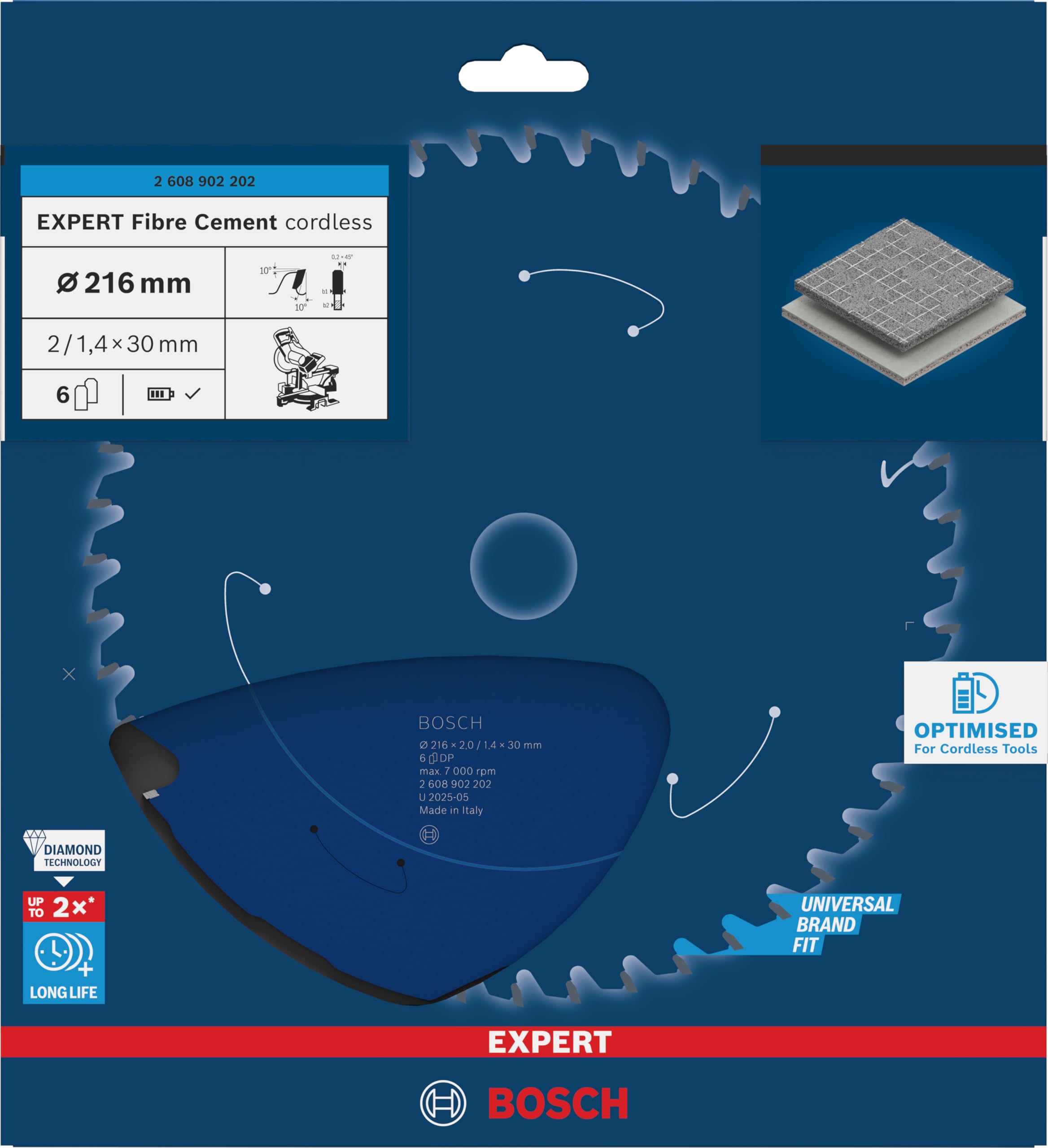 Bosch 1x EXPERT Fibre Cement Cordless lama per sega circolare per troncatrice (per Pannelli in fibrocemento, Ø mm, Professional Accessorio Troncatrice circolare a batteria)