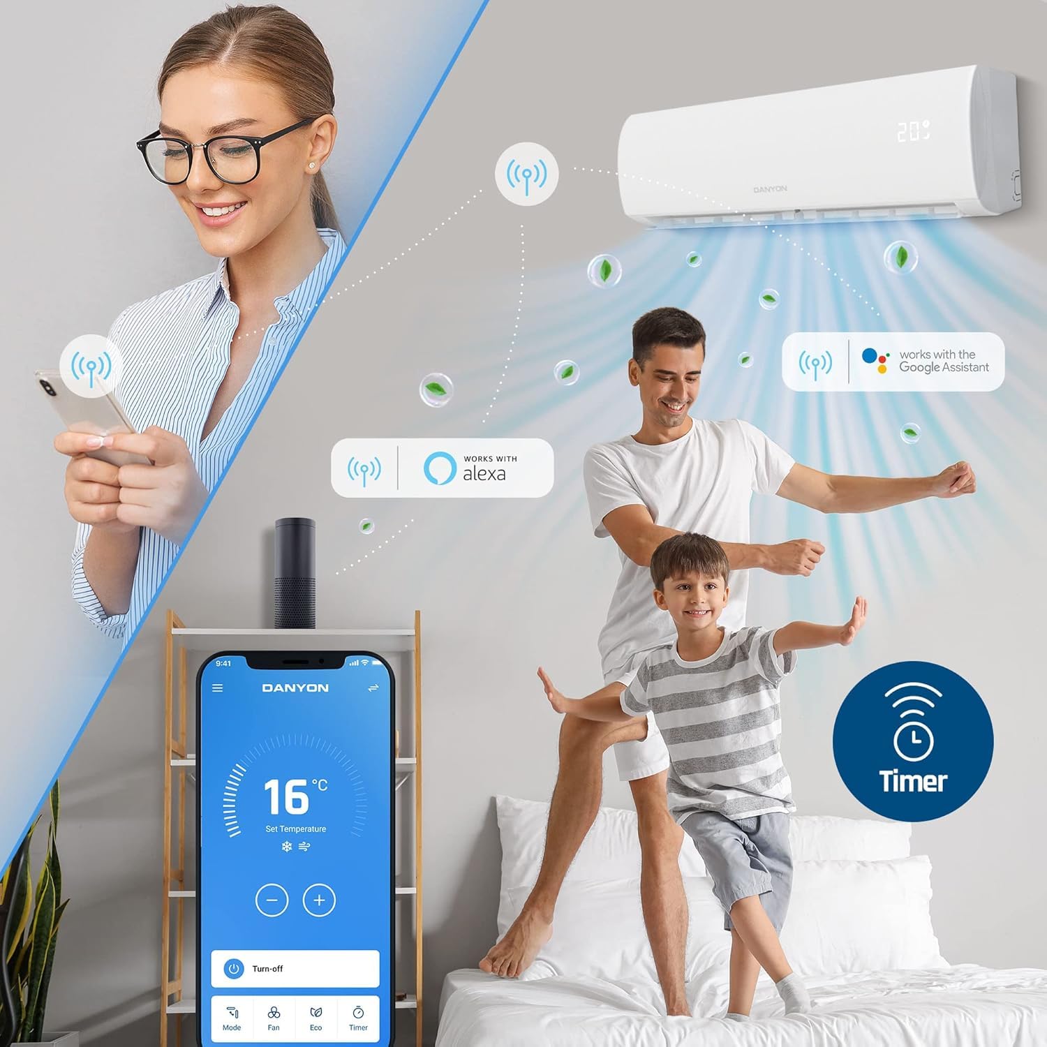Danyon Multisplit Klimaanlage 3 Innengeräte - 27000 BTU - 7,9 kW - Inverter Klimagerät mit Heizfunktion, WiFi und Smart-Home - sehr leise & energiesparend, Splitgerät vorgefüllt