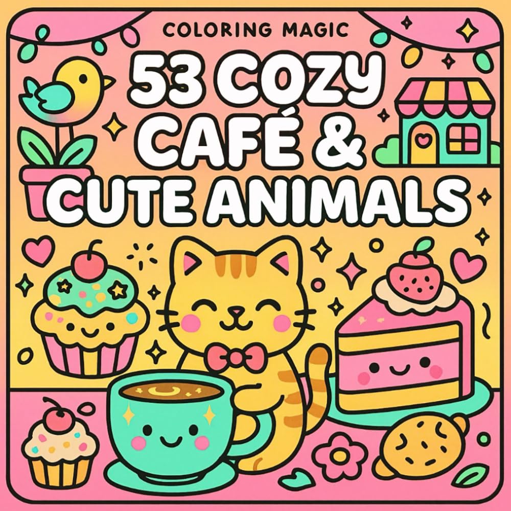 53 Cozy Café & Cute Animals: Stress-Relief Coloring Book for All Ages | Bold & Easy Cartoon Art | Fun, Humor & Relaxation (Funny and Silly Coloring Adventures)