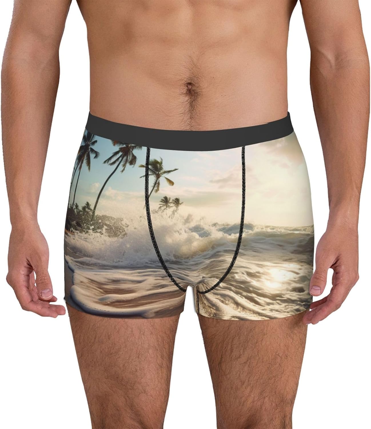 Rumbling Ocean Palm Trees Print Boxers For Men–full Print Mens Underwear Boxer Briefs,Comfortable Boxers For Men
