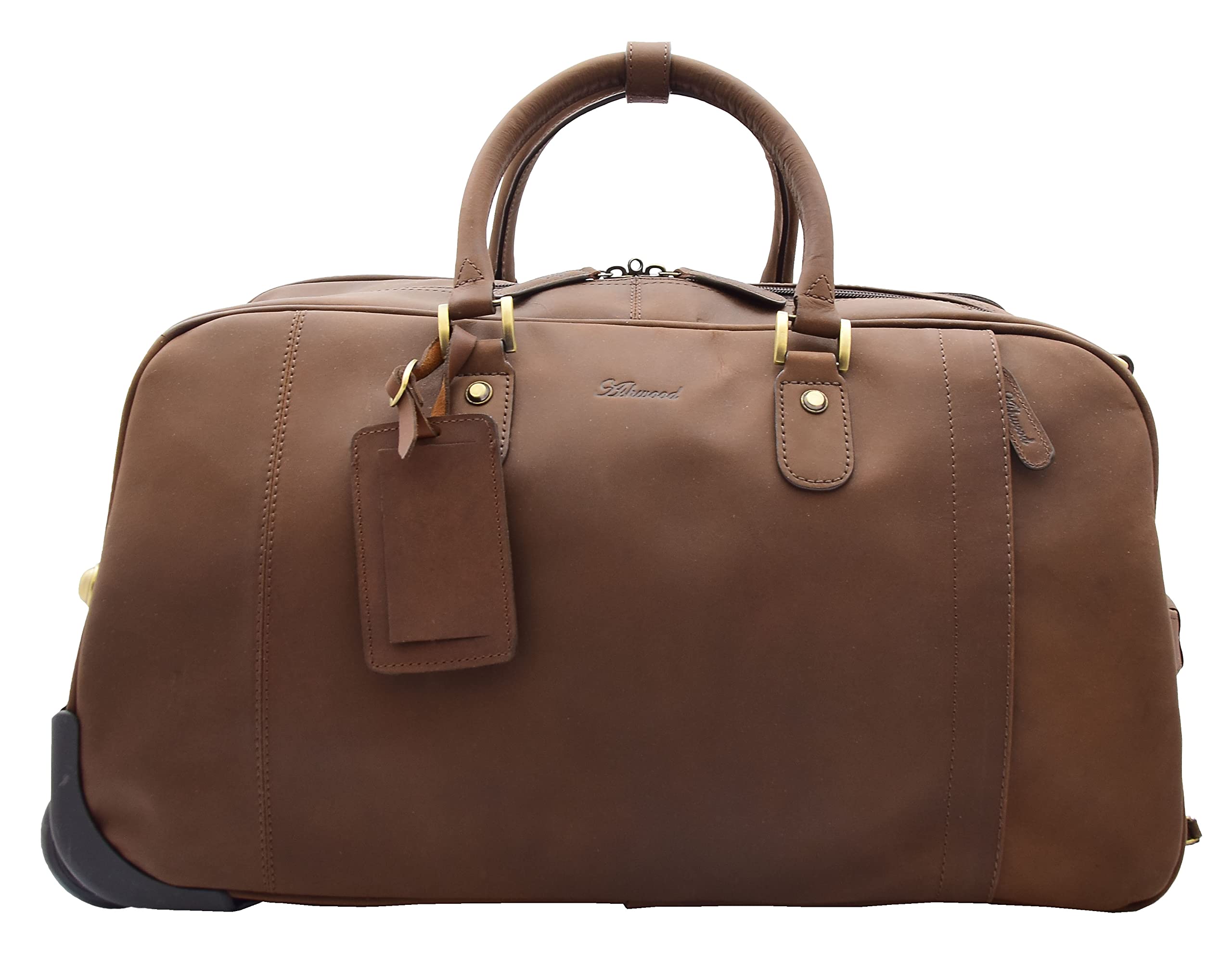 Skórzana teleskopowa rączka na kółkach torba podróżna torba bagażowa brązowa Holdalia, Brązowy, L: 52 x H: 29 x W: 27 cm, Wakacje