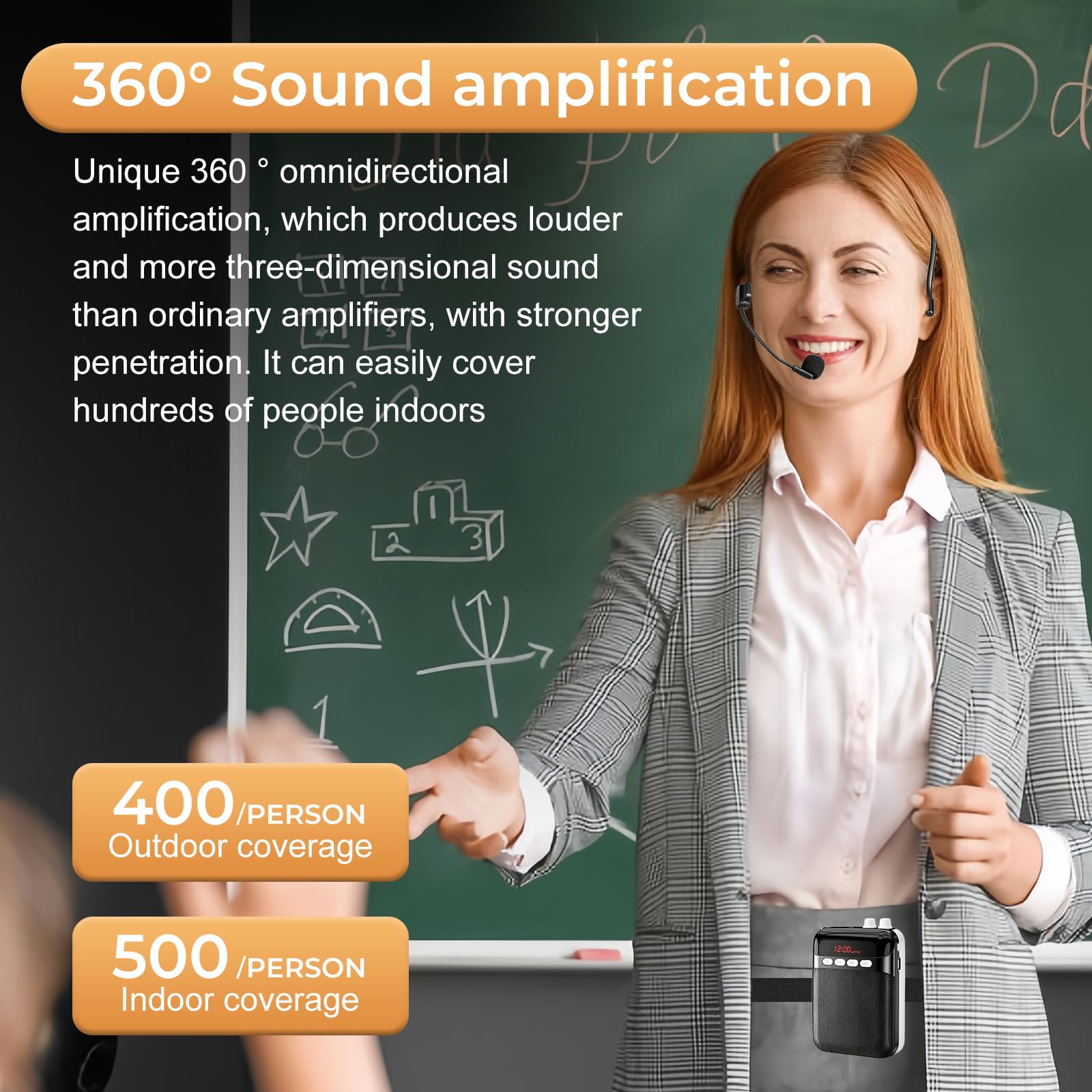 Amplificateur de Voix Portable avec Casque de Microphone, Lecteur TF/USB, Radio FM, Mini amplificateur, Haut-Parleur pour Enseignants,Réunion,Guide Touristique,Yoga,Salle de Classe