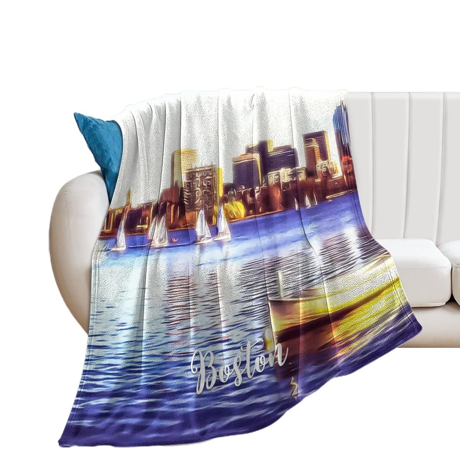 Couverture en flanelle Boston 101x127cm pour canapé et lit motif paysage urbain