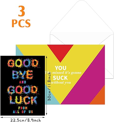Miniatura 2 de Zonon 3 juegos de tarjetas grandes de despedida para compañeros de trabajo We Will Miss You Goodbye Good Luck con sobre, divertidos regalos para