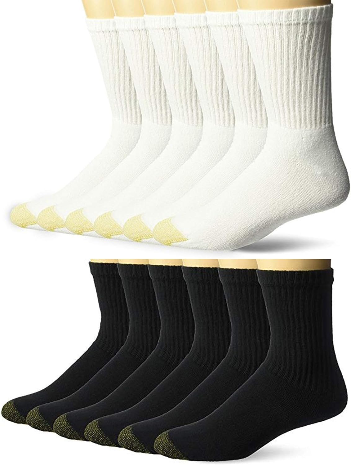Gold Toe Men's Cushioned Cotton Short Crew Socks, Multipack, 2 Packs 12 Pairs, Shoe Size: 6-12.5