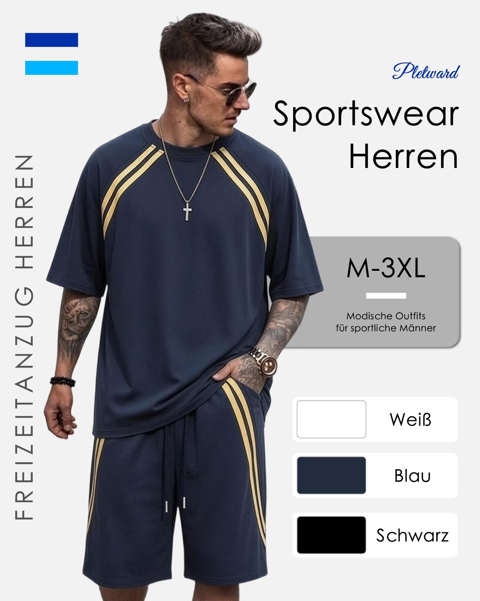 Trainingsanzug Jogginganzug Herren Outfit Komplett Sportliches Set Stylisch Lockere Passform Atmungsaktiv Kühlend Freizeit Tennis Fitnessstudio Outfit Fußball Golf Wander