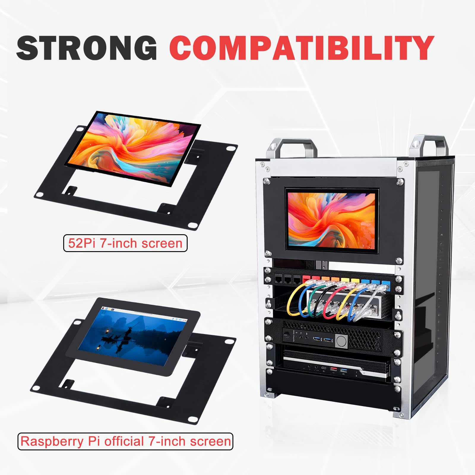 GeeekPi 10-calowy uchwyt 3U do stojaka DeskPi RackMate T1/T0/T2/T0 Plus/T1 Plus/TL1, obsługa 7-calowego ekranu LCD