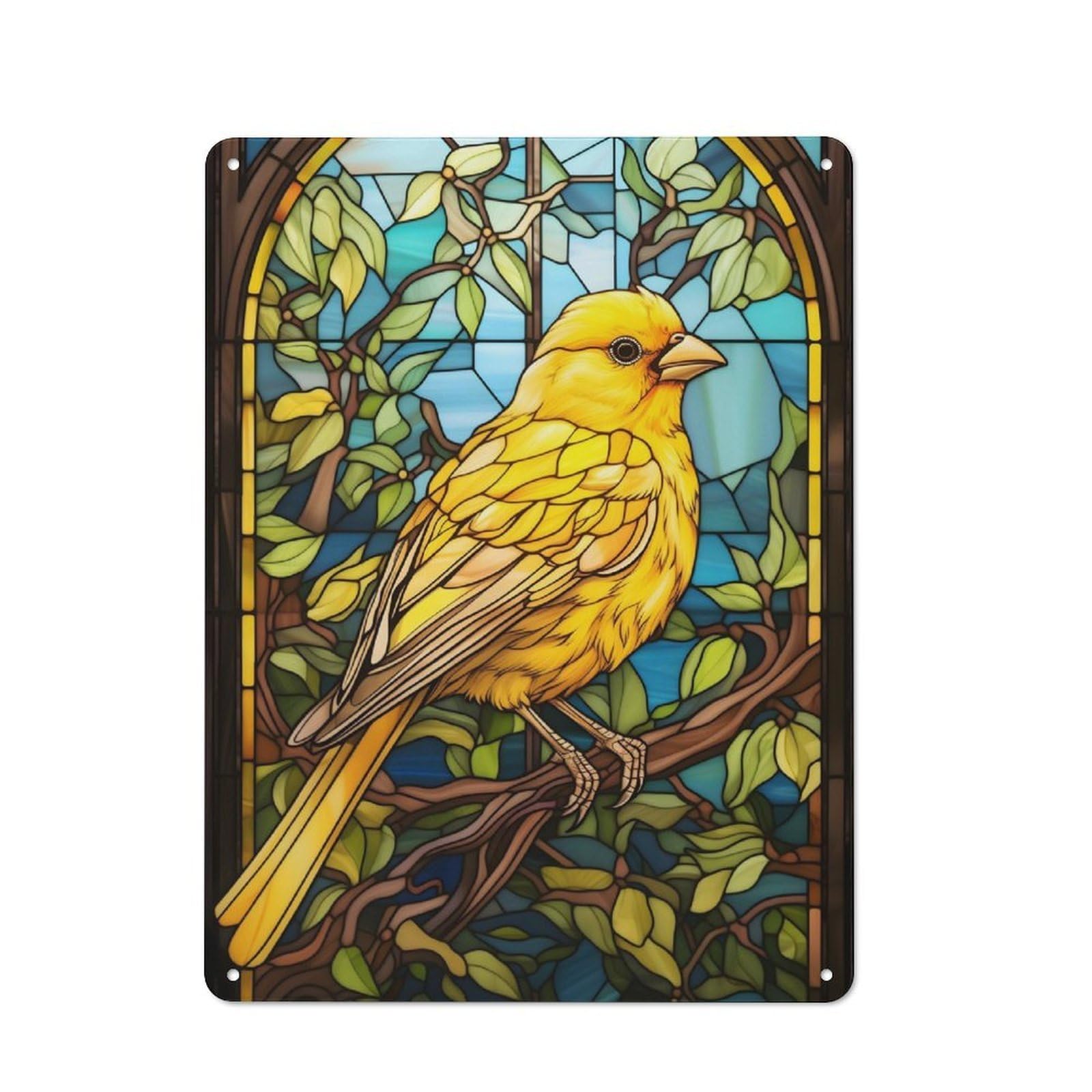 Junmoney Canary Stained Glass Retro Metal Sign 40X30cm Featuring For Bar Or Restaurant, For Bar Decor Enthusiasts