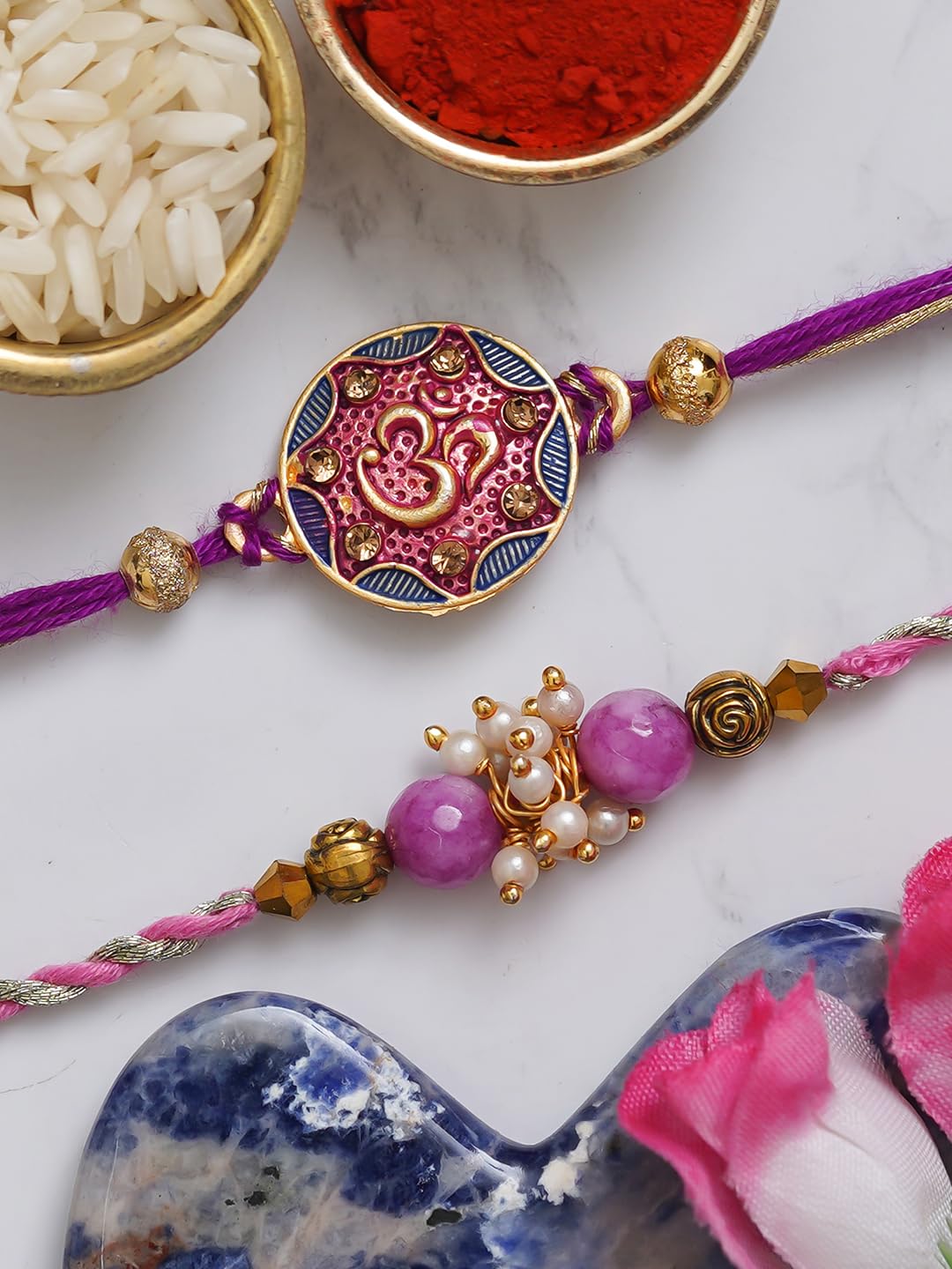 eCraftIndia Set of 2 Purple & Golden Om Symbol and Pearl Designer Rakhis with Roli Chawal Pack - Rakhis for Brothers (B0C6PVMMCG) Amazon Price History, Amazon Price Tracker