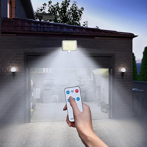 Miniatura 7 de Paquete de 2 luces solares con sensor de movimiento de 3000 lm para exteriores con control remoto y cable de 16.4 pies, 195 luces LED de inundación