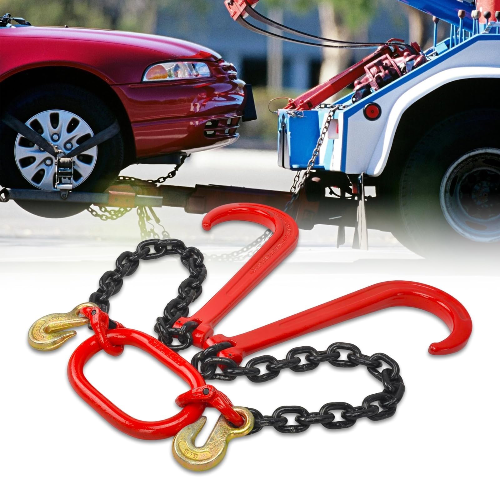 Ostacolo Auto Catena di Traino per Trasporto Tipo V da 3/8" di Grado 80 con 15 Ganci A J, Gambe con Gambo Lungo da 2/3 Piedi, Limite di Carico di Lavoro di 7100 Libbre(3/8'' X 2'/J-Hook-BKRD)