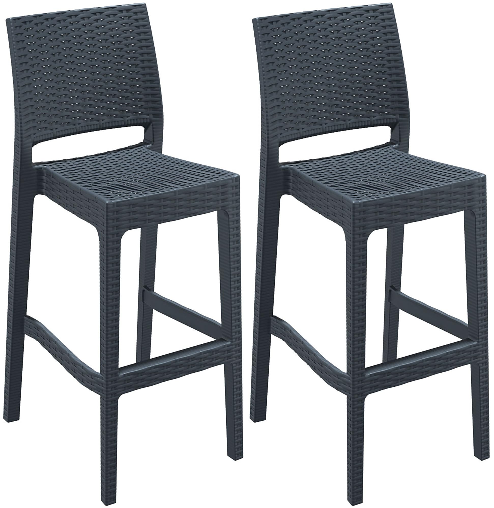 CLP 2er Set Barhocker Jamaica Mit Fußstütze I Outdoor-Tresenhocker In Rattan-Optik I Stapelbare Barstühle | Farbe dunkelgrau