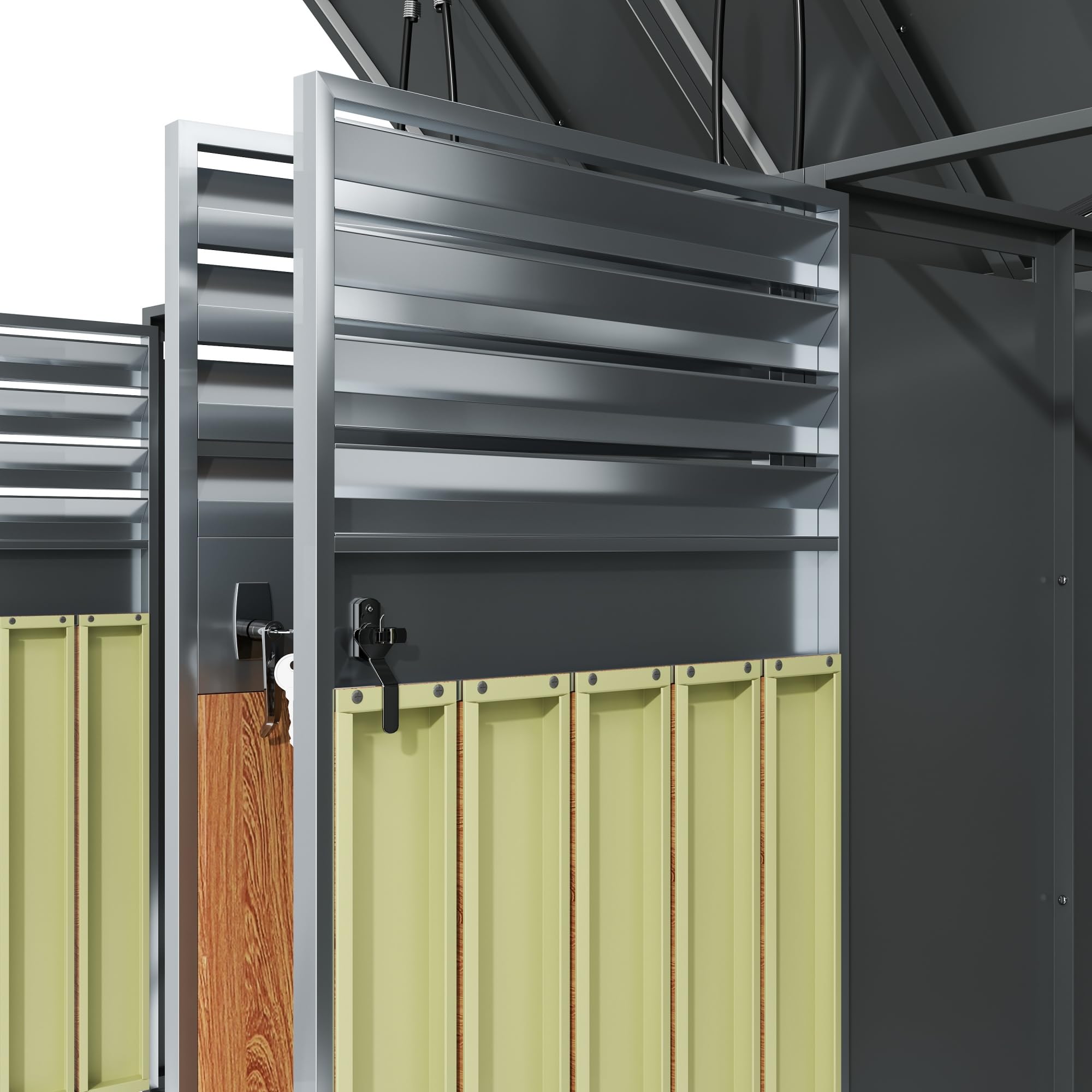 Mülltonnenbox 4Er für 4 Mülltonne Bis 240L mit Klappdeckel, Lüftungsöffnung Mit Lamellen, Trash Storage Compartments,Abschließbar, Zwei Türen, Garten Müllbox, Mülltonnenverkleidung,4 Bin
