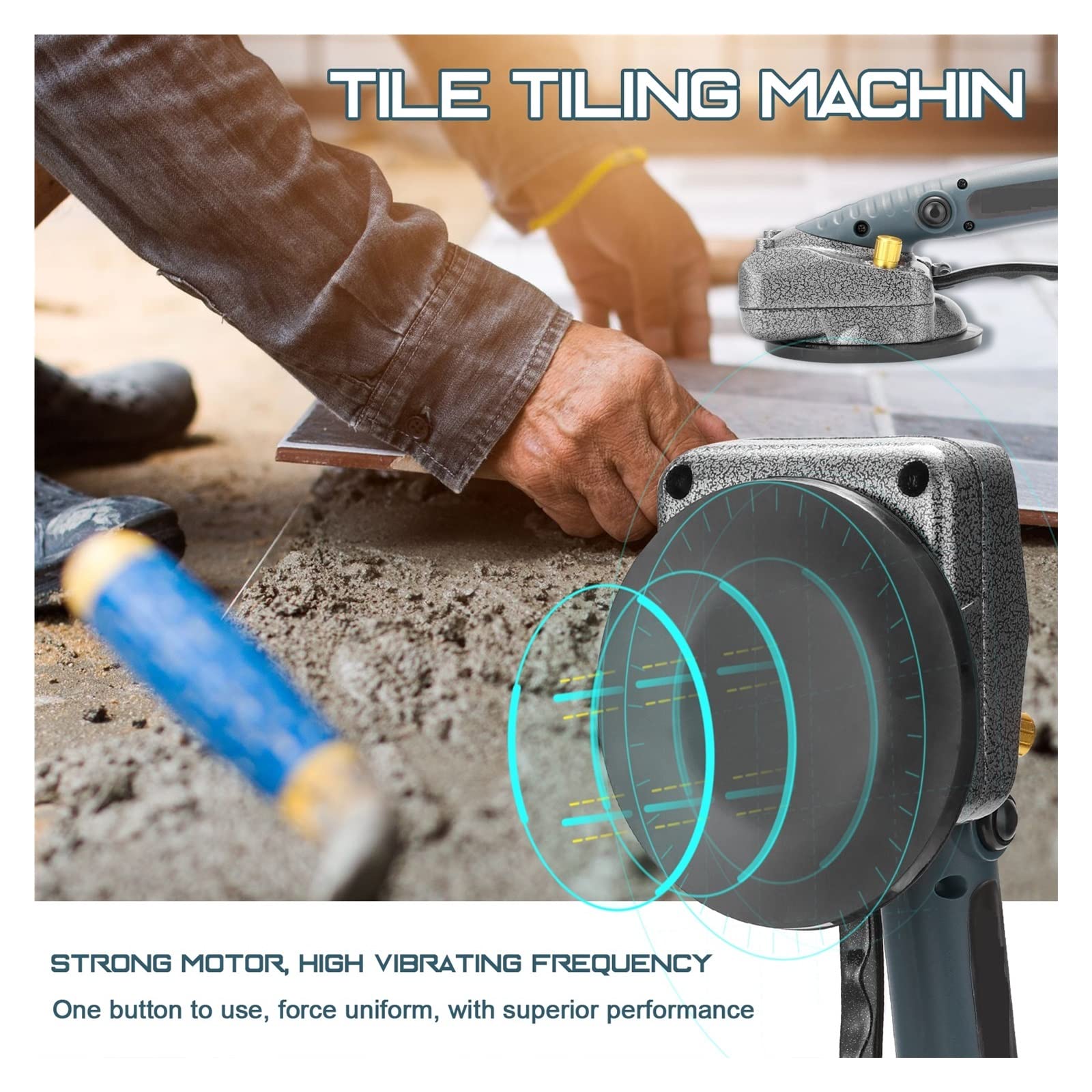 Strumento di Vibrazione per Piastrelle Piastrellatrice Piastrellatrice Piastrelle per Pavimenti da Parete Posa di Utensili vibranti con Ventosa da 100 * 100mm Vibratore a Ventosa di livellament