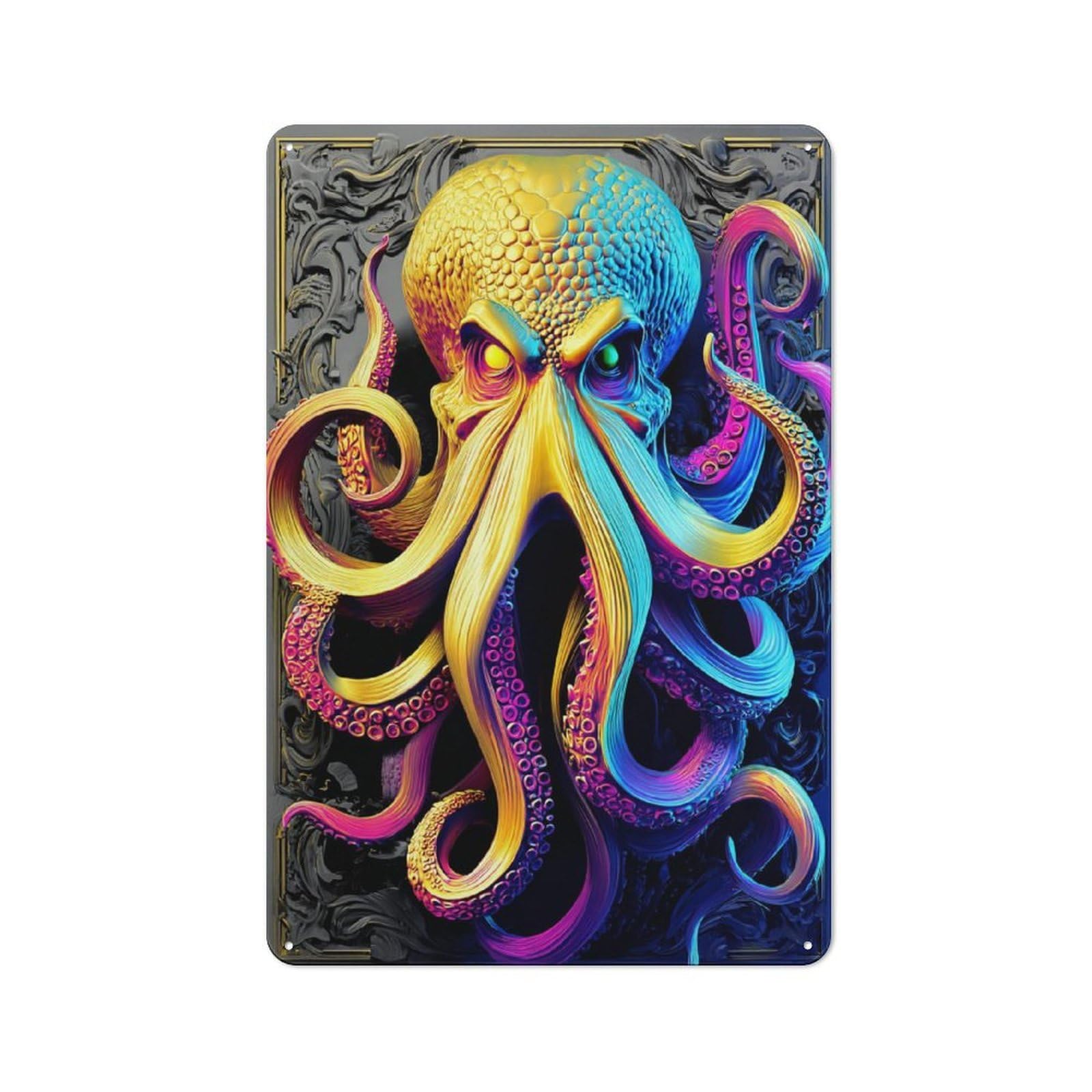 Junmoney Vibrant Octopus Artwork Classic Metal Wall Sign 30X20cm, Pub Wall Decor For Diner, Restaurant, Shed Or Kitchen