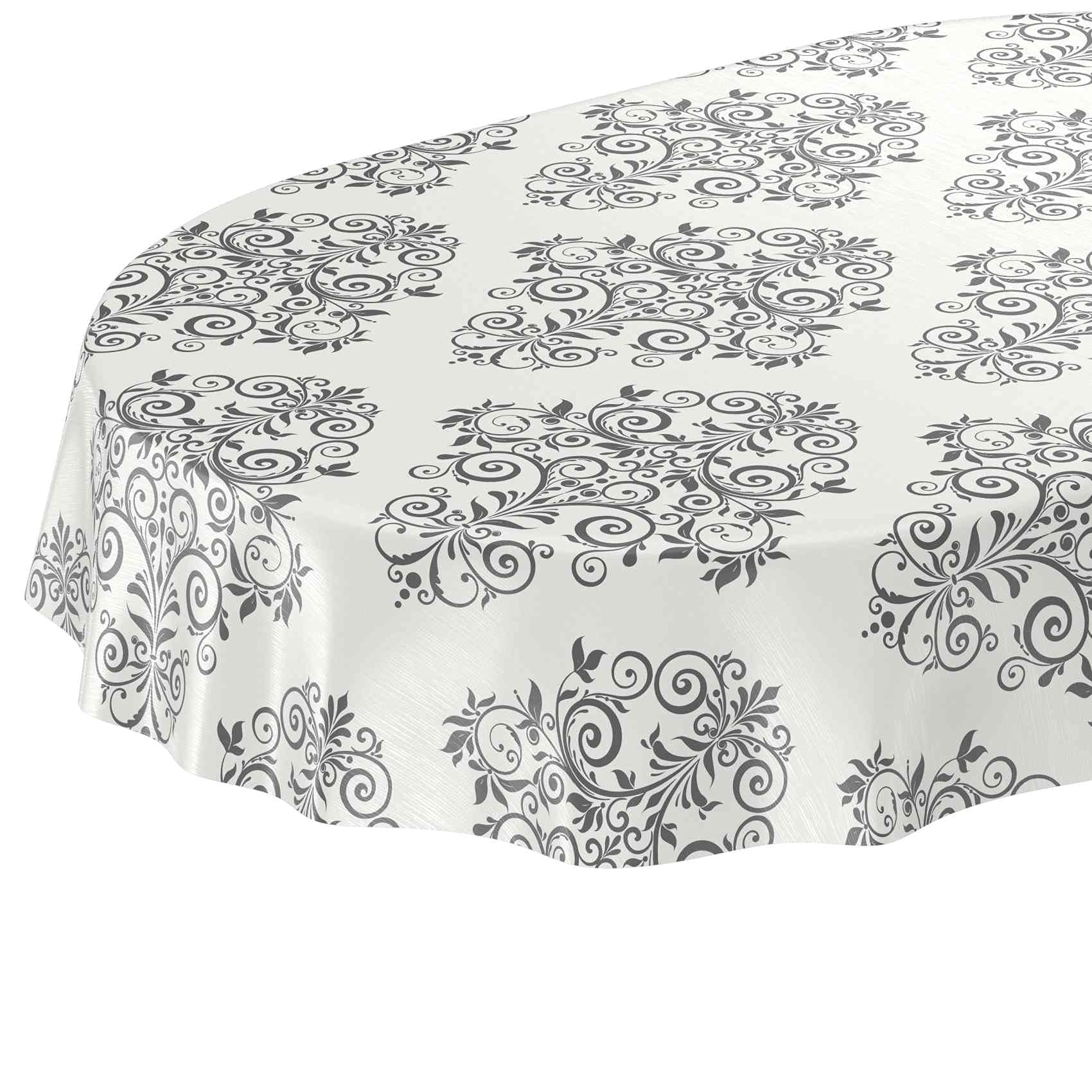 Tovaglia in tela cerata, lavabile, motivo viticci, colore beige/crema, ovale, 220 x 140 cm