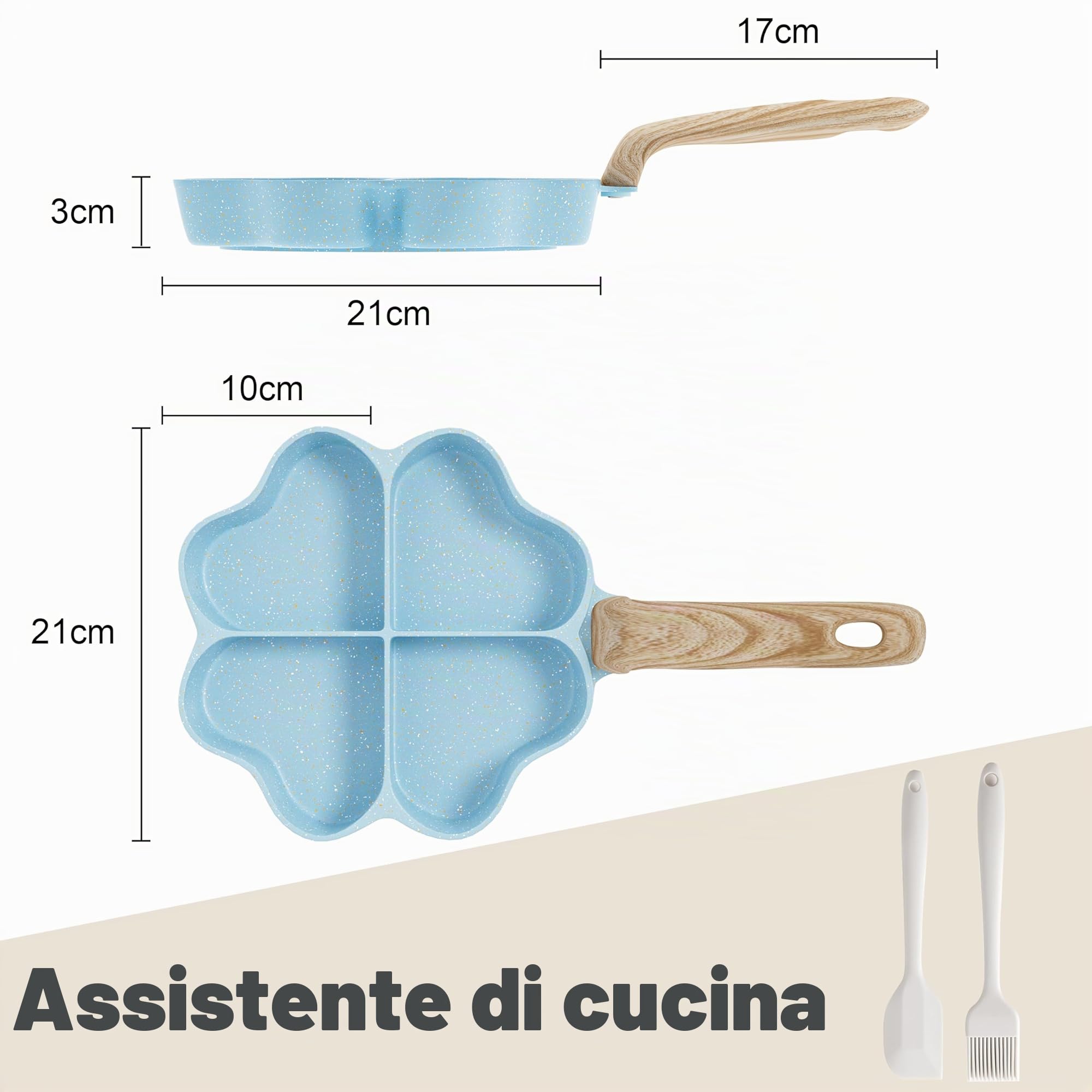 RIOVARM Antiaderente Padelle per omelette e frittate Induzione A 4 fori A forma di cuore Padella per uova Granito Padelle piccole Creativo Carino Sana Pancake Padella per la colazione senza PFOA