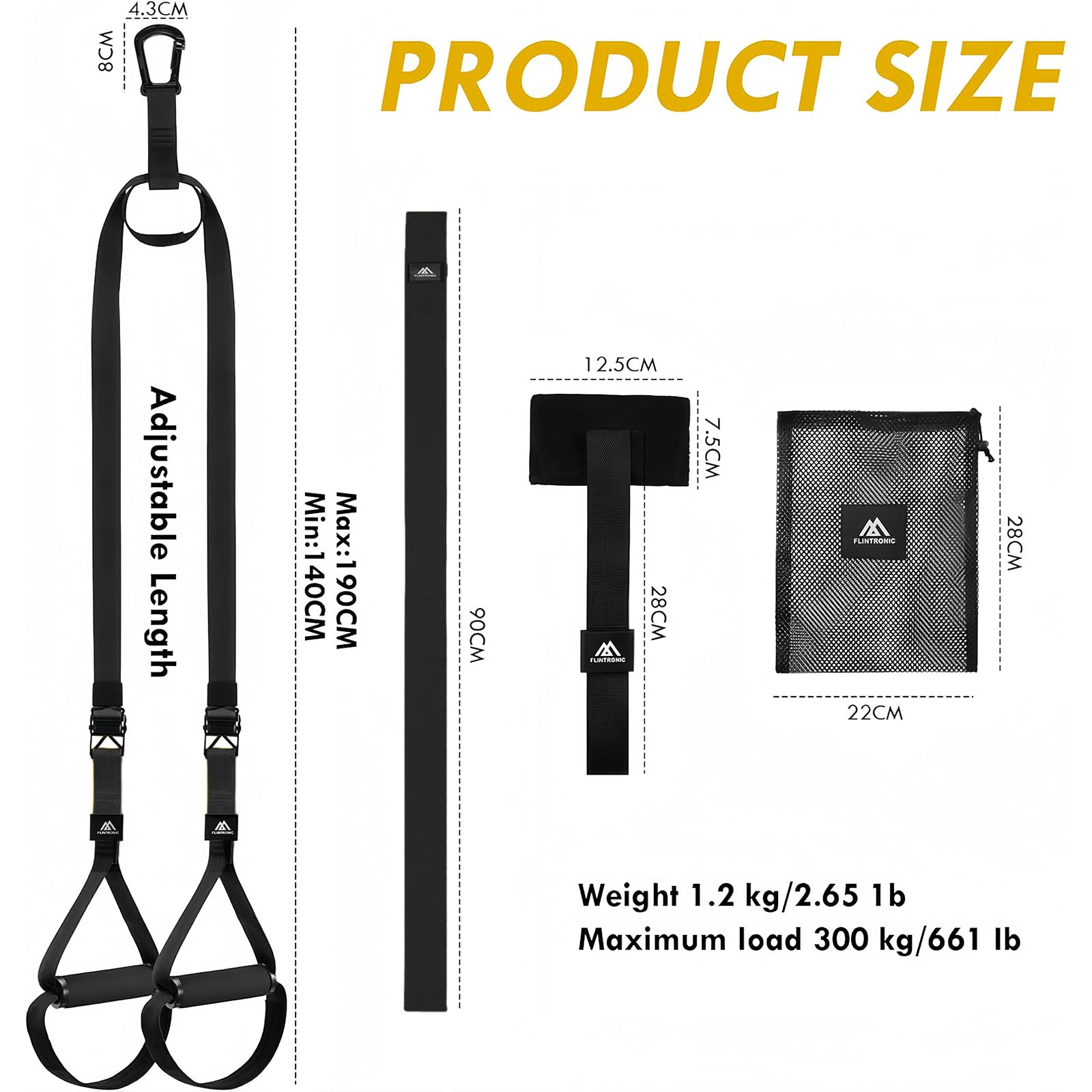 Flintronic Schlingentrainer, Sling Trainer Set für EIN Ganzkörpertraining, Schlingentrainer für Zuhaus, Schwarz
