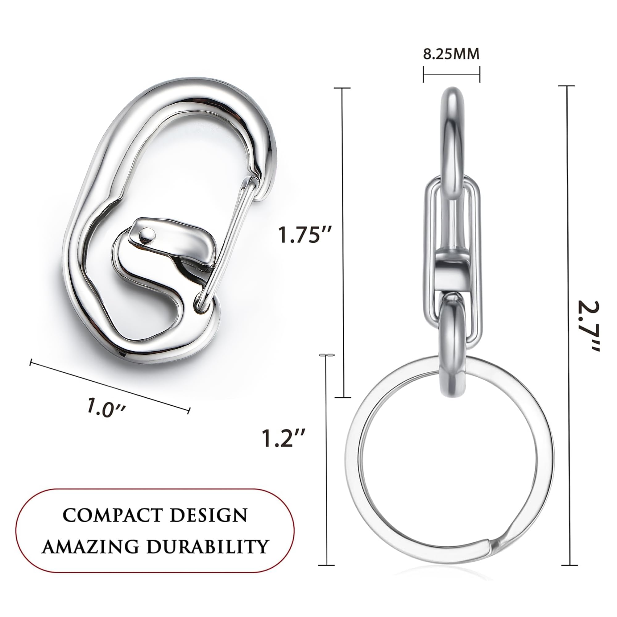 Double Locking Carabiner Clips with Anti-Misopening Design - 1.75'' Cold Forged Stainless Steel Keychains for Outdoor Camping -1 Closed Loop and 1 Open Loop Clip