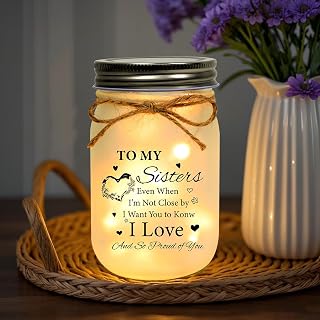 Mason Jar Night Light for Sister, Decorative Jar Home Night Gift for Sister Birthday Anniversary Housewarming Party