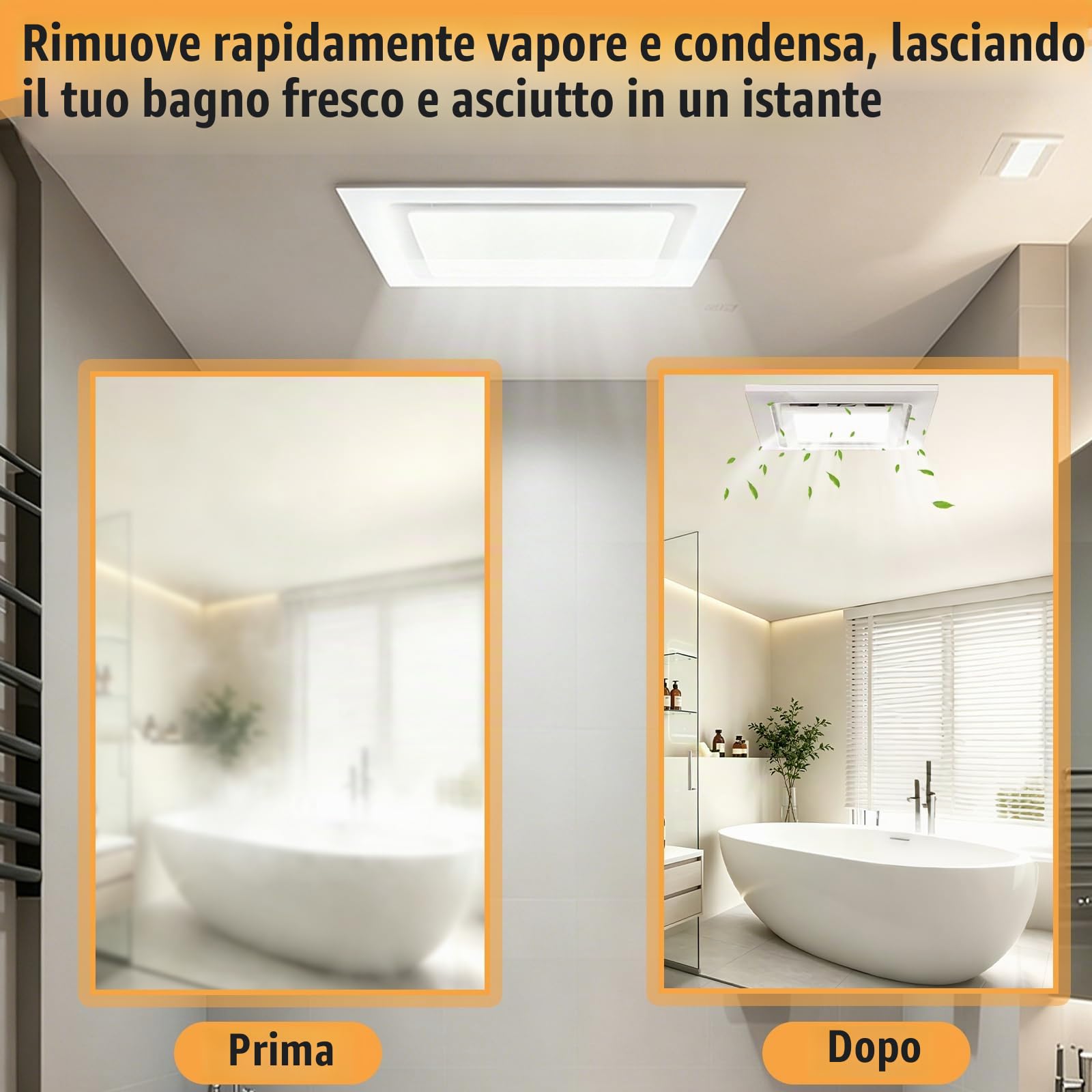 Ventilatore da bagno 254 mm/10 pollici con luce LED a 3 tonalità regolabili, 110 CFM, 6000 K, 1000 lm. Ventilatore di estrazione ultra silenzioso 1,0 Sone per montaggio bagno