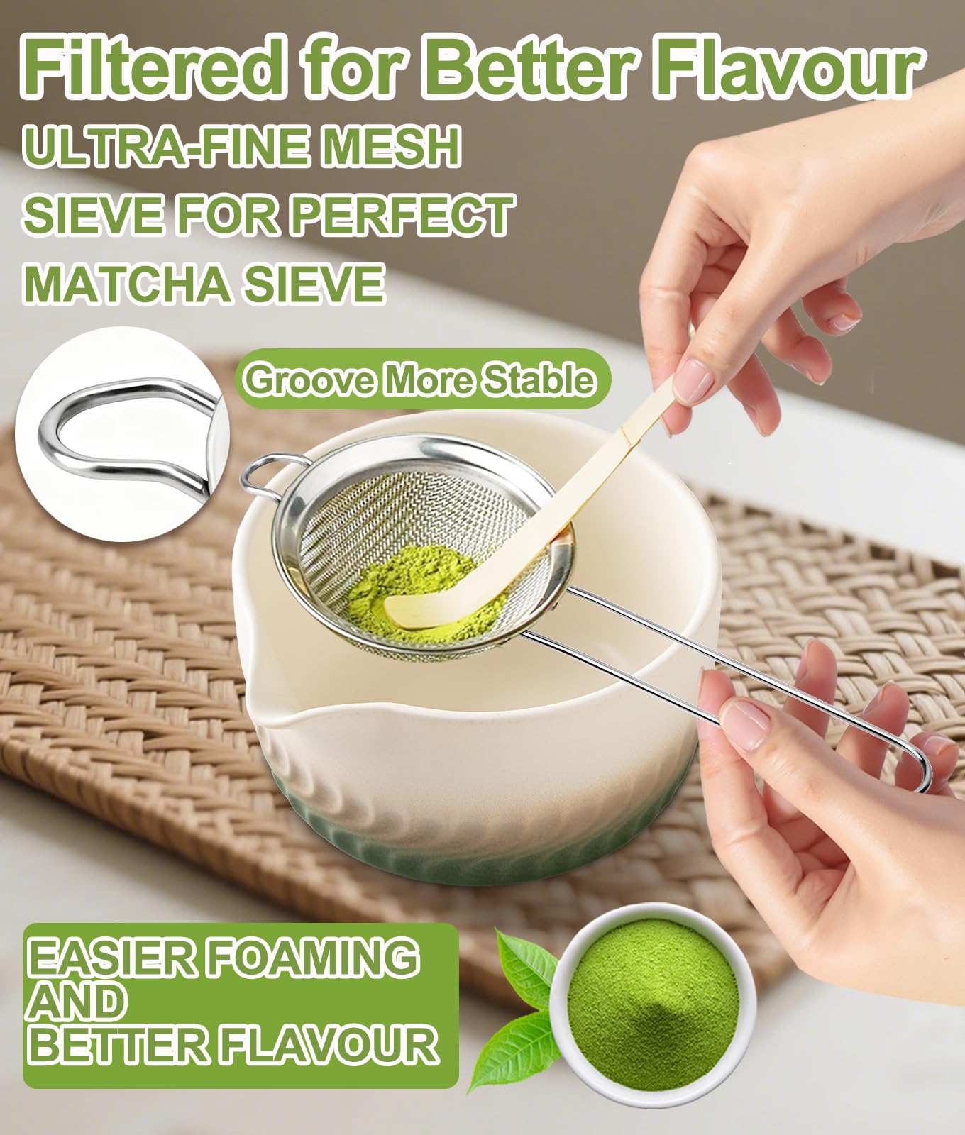 ZOYDP 5-delige set matcha bezemset, matcha whisk met 2 matcha lepels, lepelhouder en keramische gardehouder, matcha theeset, matcha accessoires voor matcha theeceremonie Japans handwerk