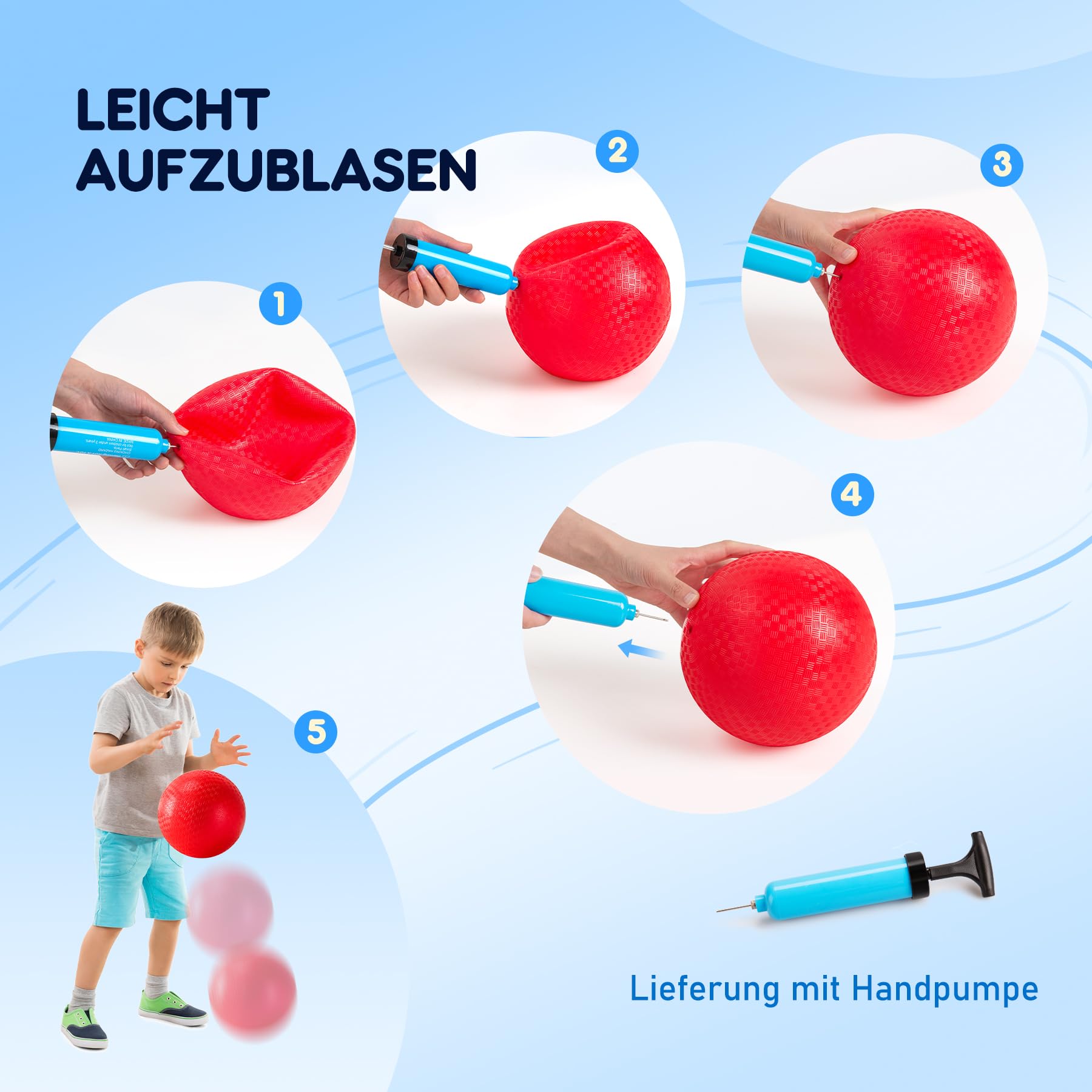 U&C Planet 12er Set Spielplatzbälle 21.5cm, Softbälle&Völkerball für Kinder | Regenbogen-Gummibälle für Dodgeball & Kickball – Rutschfeste Noppenbälle für Schulsport Garten Strand Pool, inkl. Luftpumpe